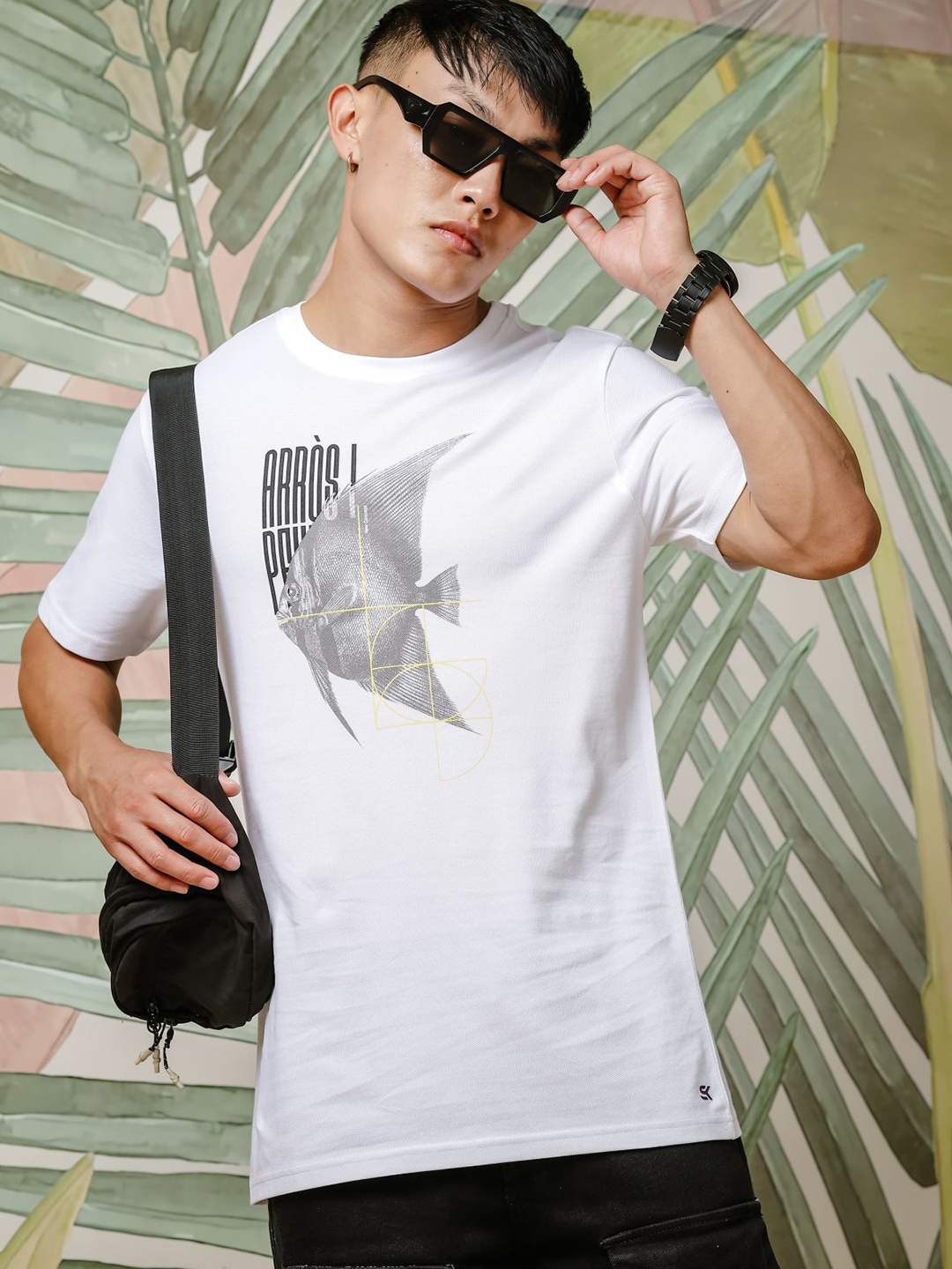 

ONE SKY Graphic Printed Round Neck Cotton T-shirt, White