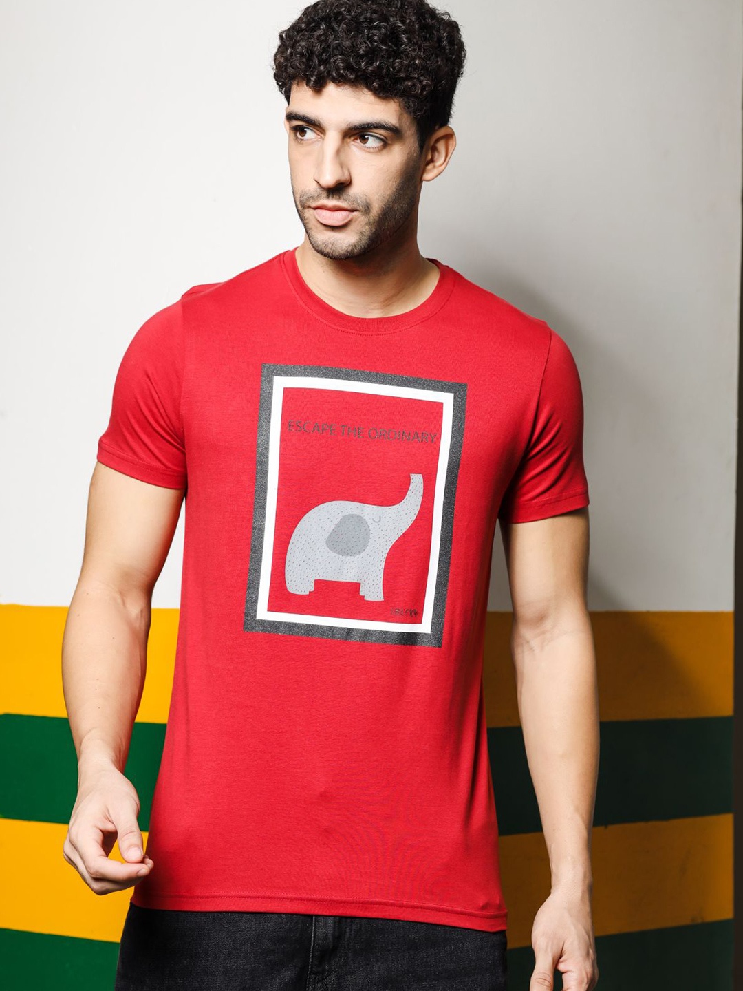 

ONE SKY Graphic Printed Round Neck Cotton T-shirt, Red