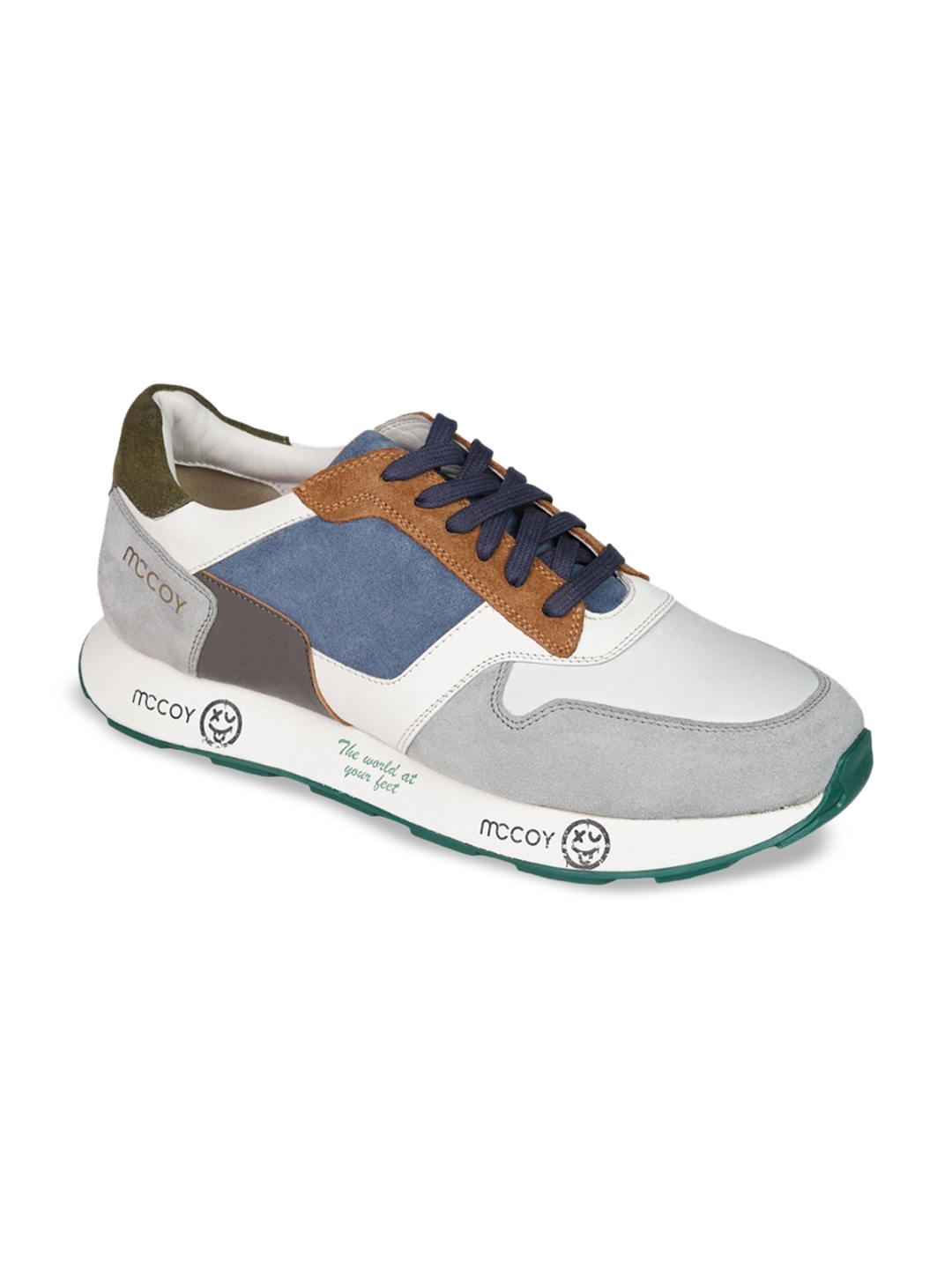 

mccoy Men Colourblocked Round Toe Comfort Insole Leather Sneakers, White