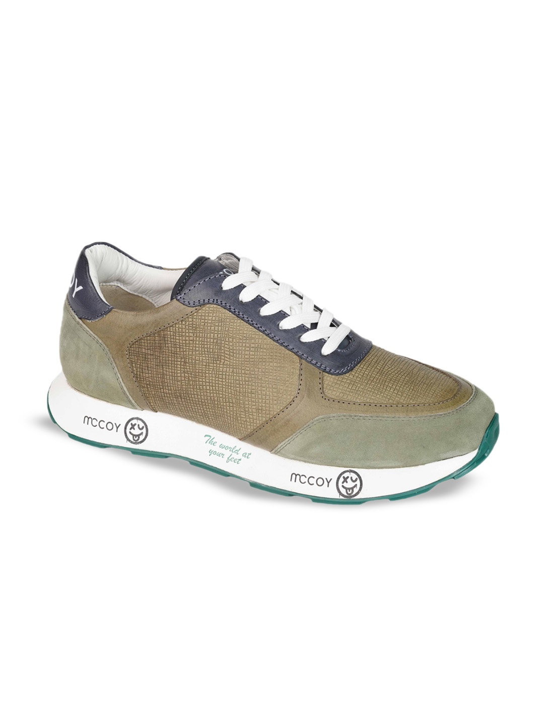 

mccoy Men Round Toe Comfort Insole Leather Sneakers, Green