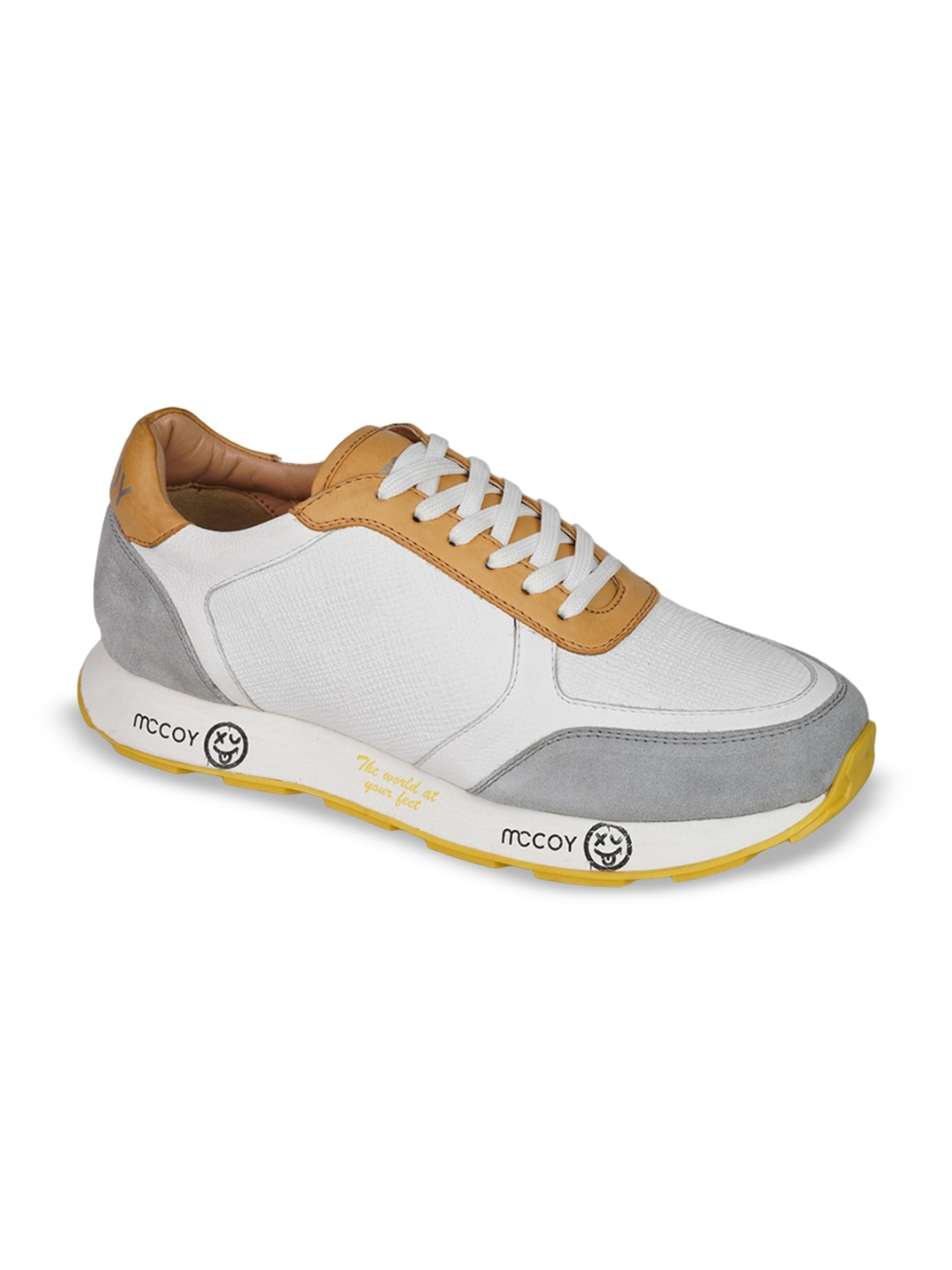 

mccoy Men Round Toe Comfort Insole Leather Sneakers, White