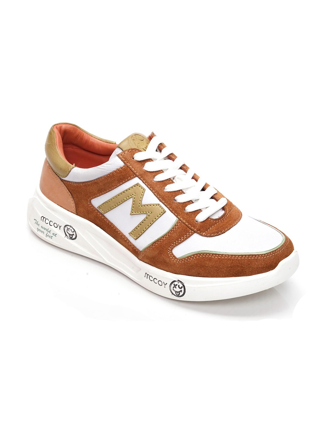 

mccoy Men Colourblocked Round Toe Comfort Insole Leather Sneakers, Tan