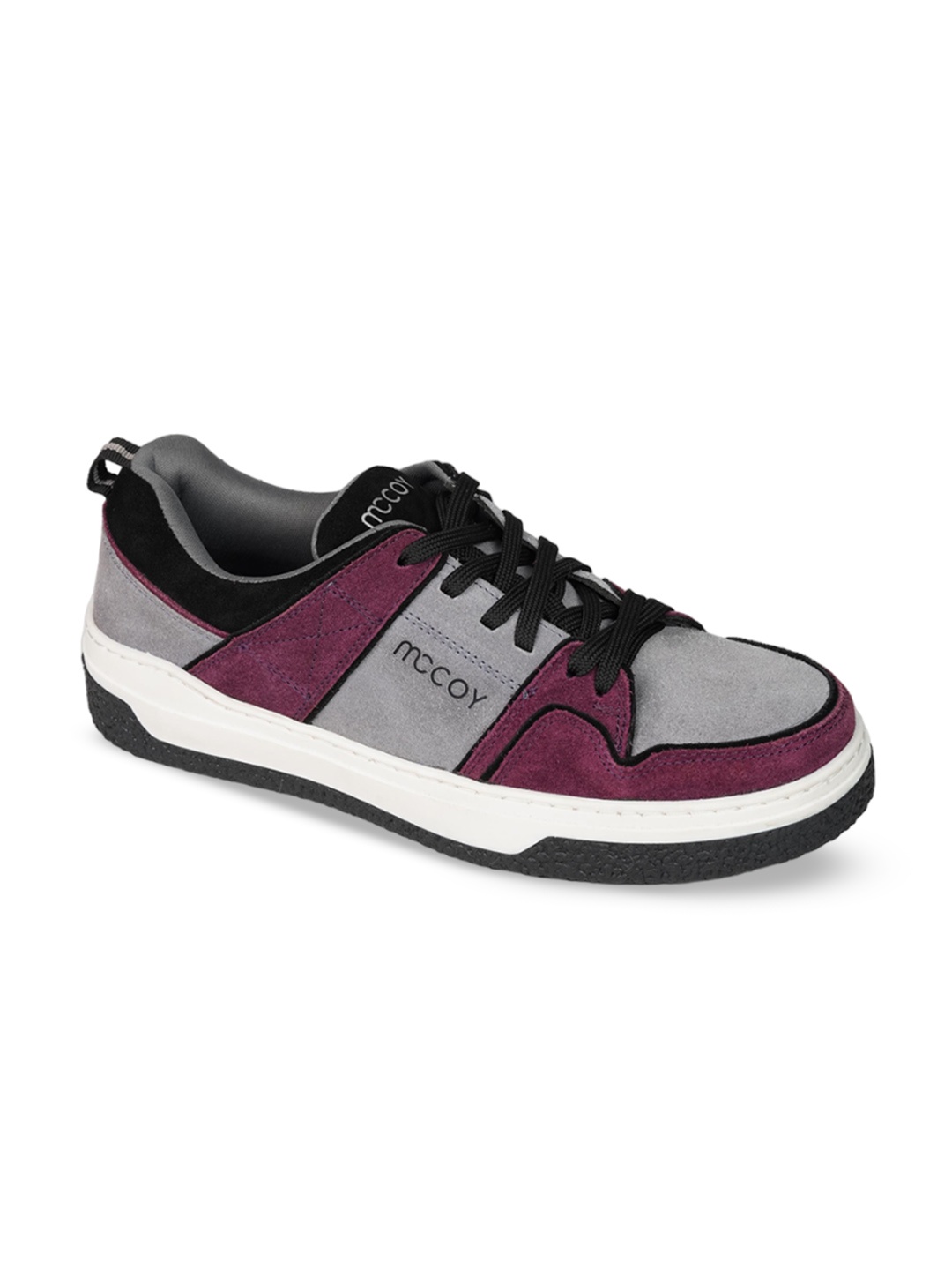 

mccoy Men Colourblocked Round Toe Comfort Insole Leather Sneakers, Purple