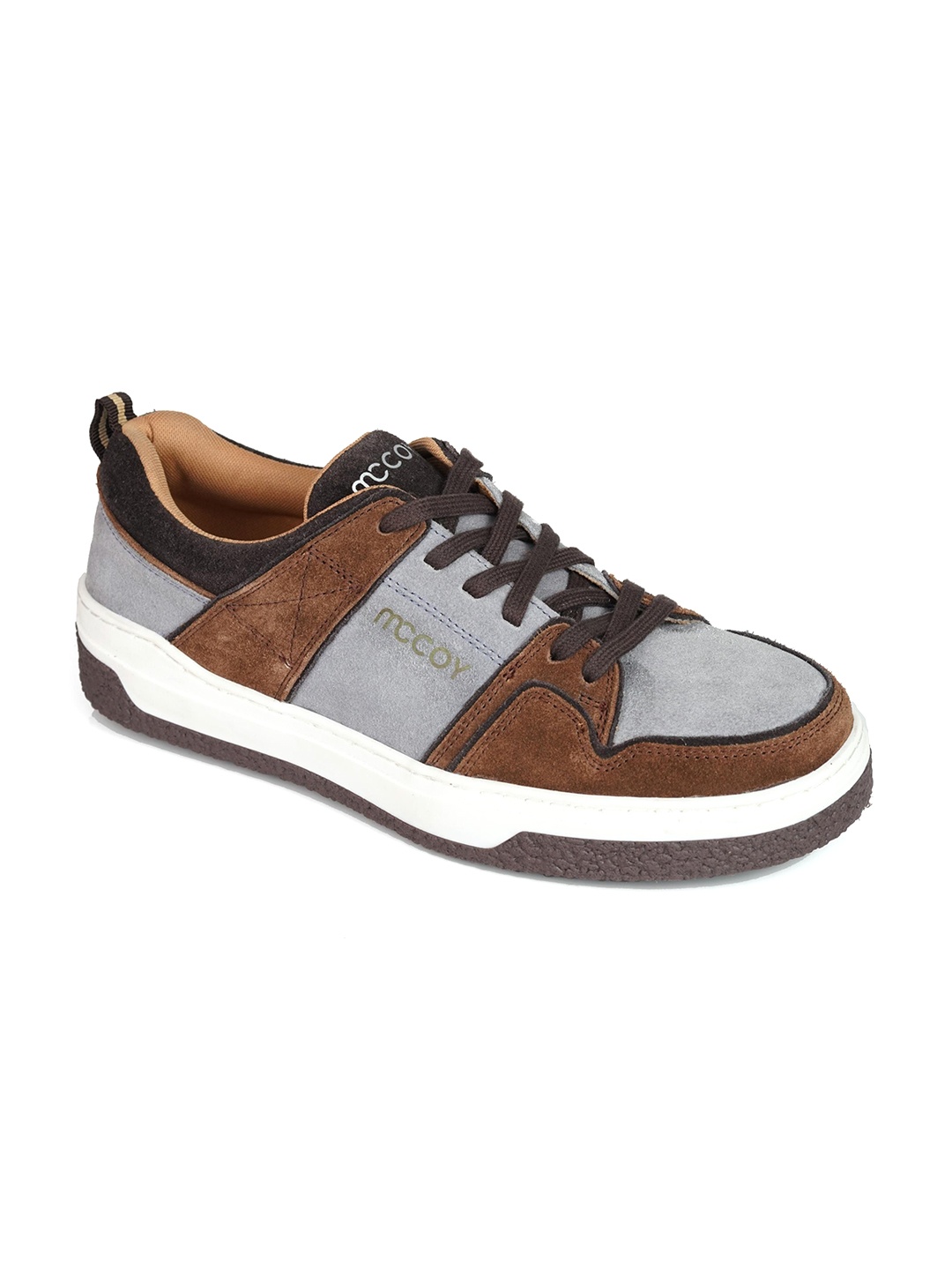 

mccoy Men Colourblocked Round Toe Comfort Insole Leather Sneakers, Grey