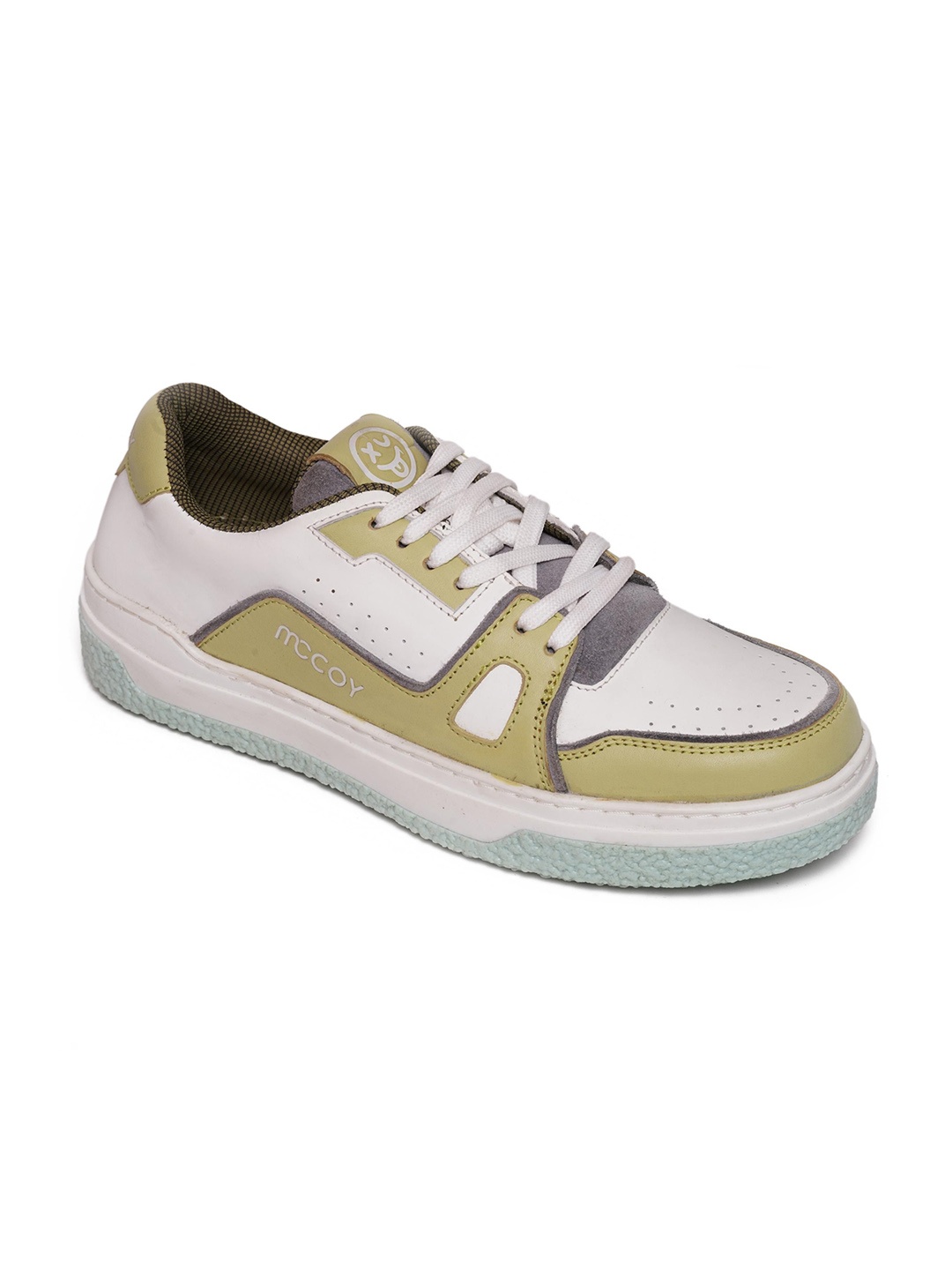 

mccoy Men Colourblocked Round Toe Comfort Insole Leather Sneakers, Green