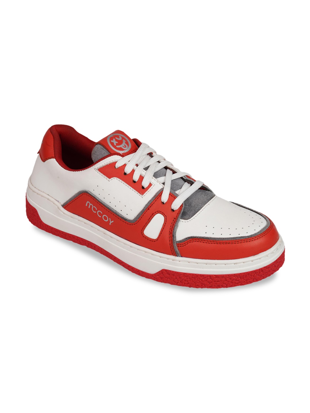 

mccoy Men Colourblocked Round Toe Comfort Insole Leather Sneakers, Red