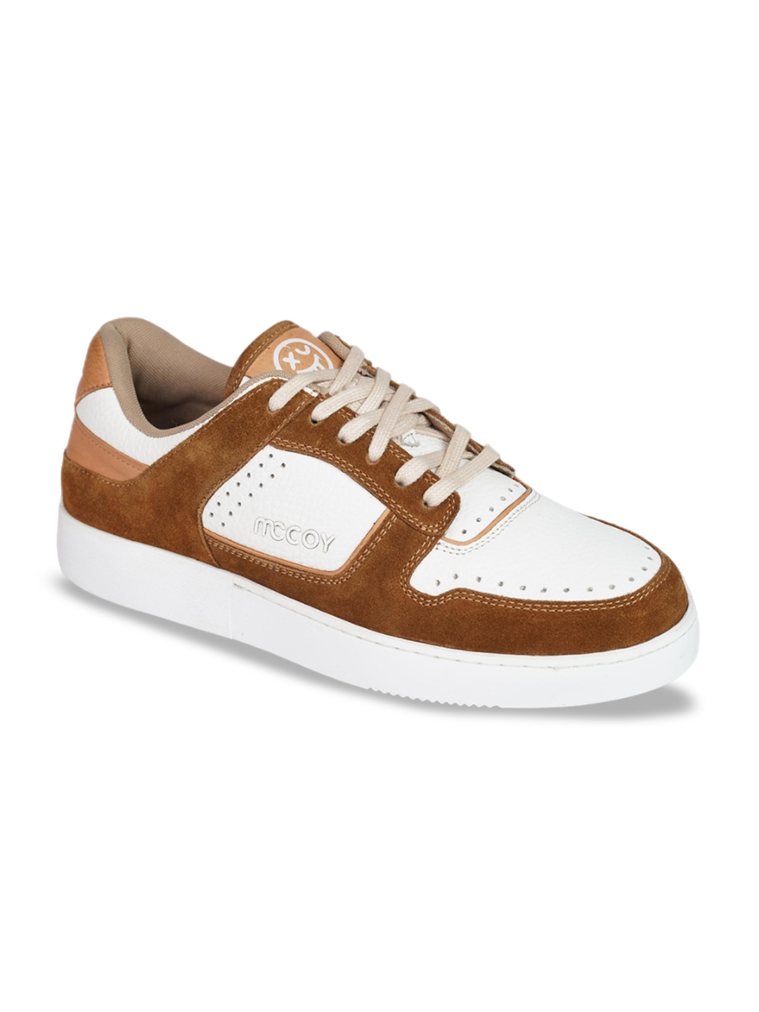 

mccoy Men Colourblocked Round Toe Comfort Insole Leather Sneakers, Tan