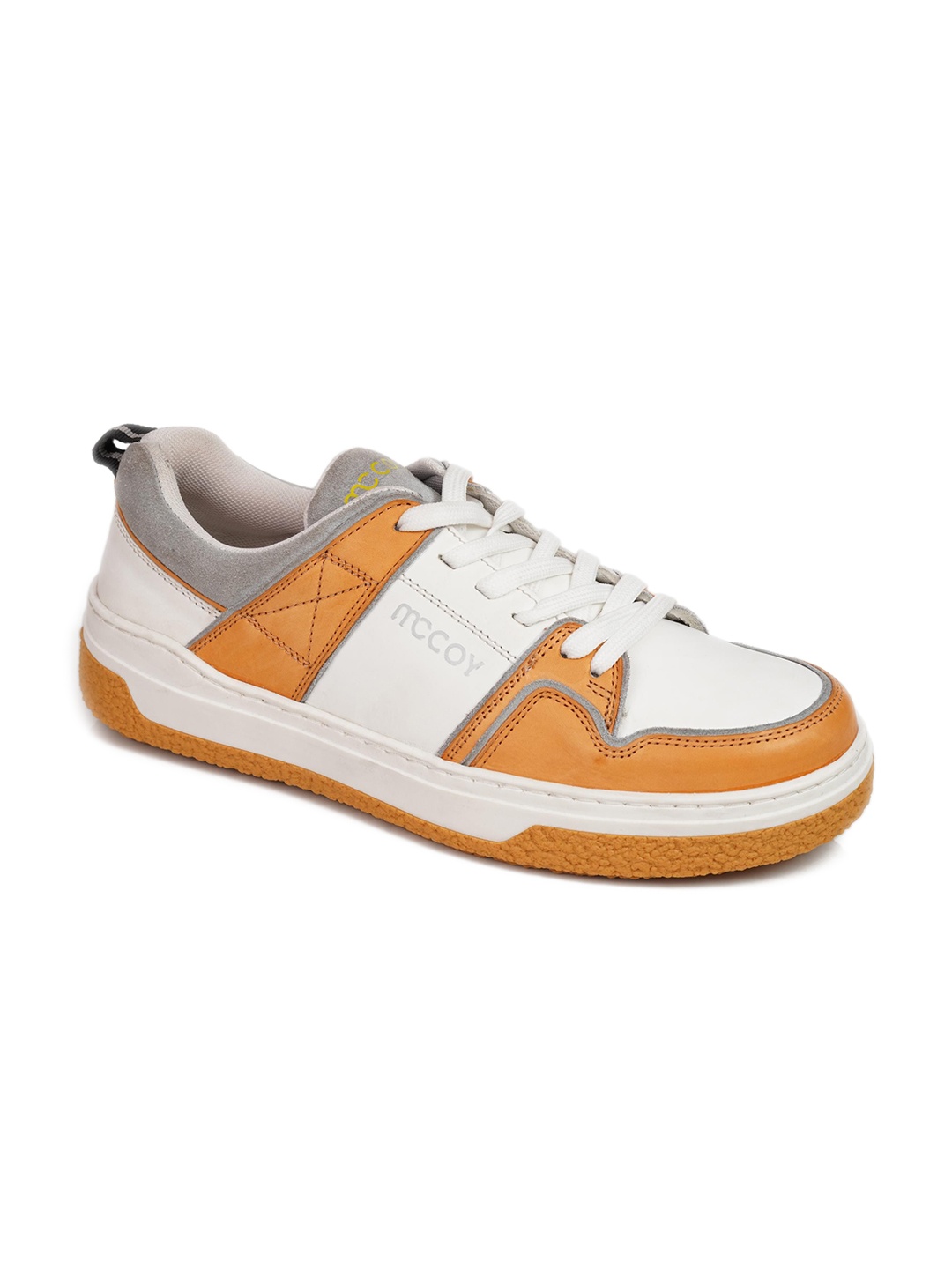 

mccoy Men Colourblocked Round Toe Comfort Insole Leather Sneakers, Yellow
