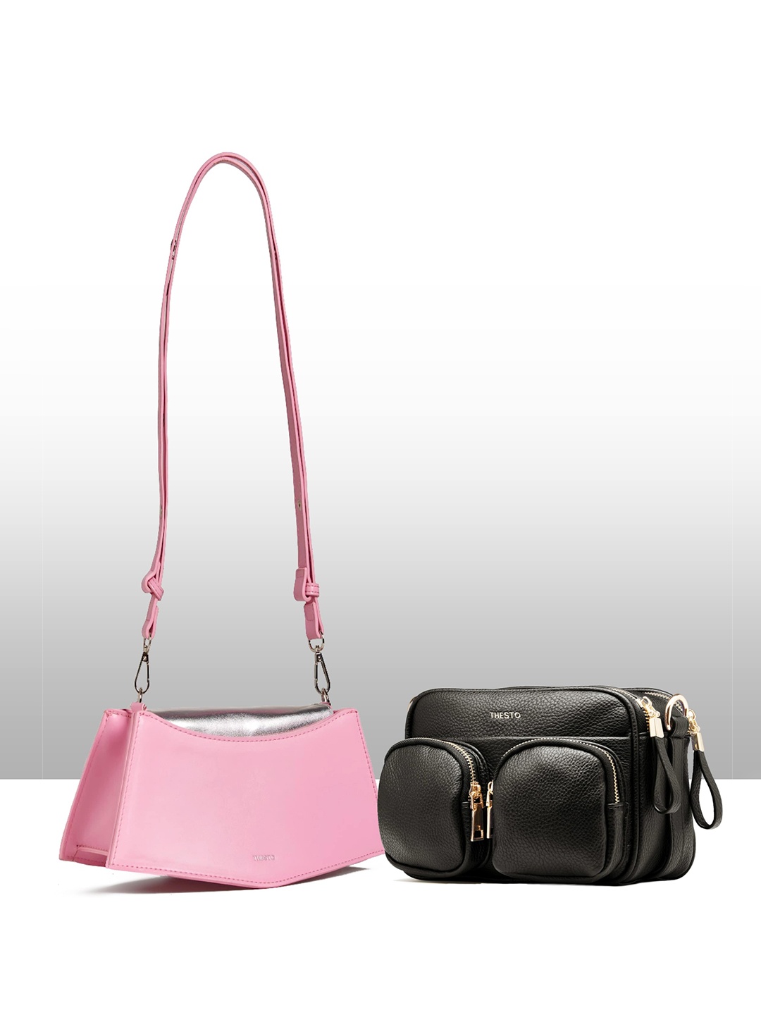 

THESTO Set Of 2 Structured Crossbody Shoulder Bags, Pink