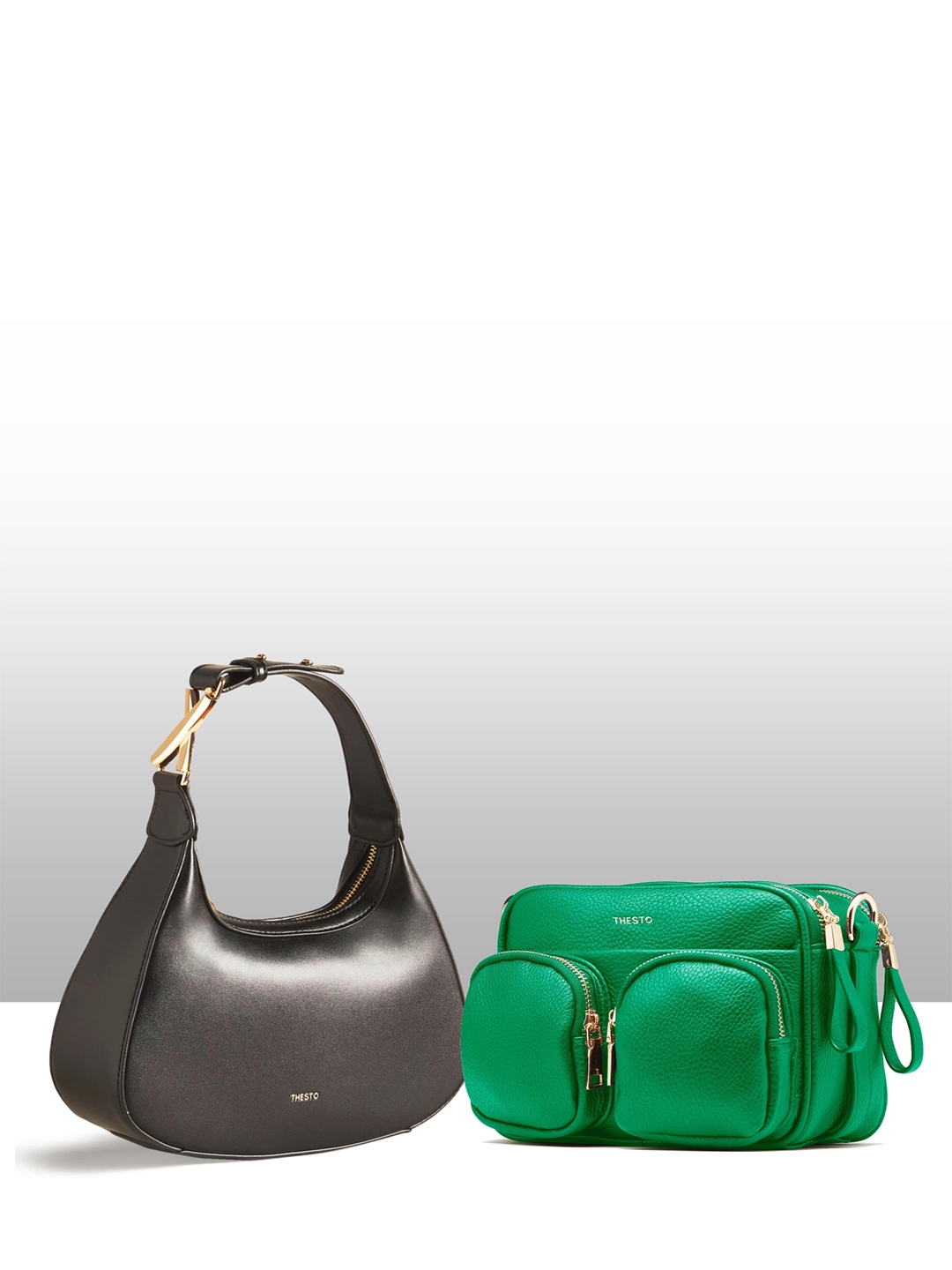 

THESTO Set Of 2 Structured Shoulder Bag, Black