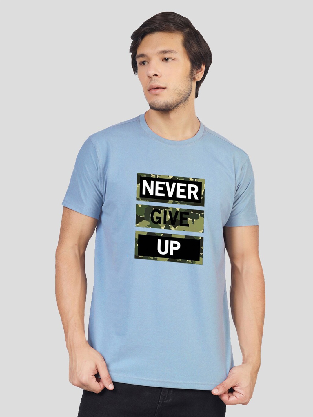 

Greylongg Typography Printed Round Neck T-Shirt, Blue