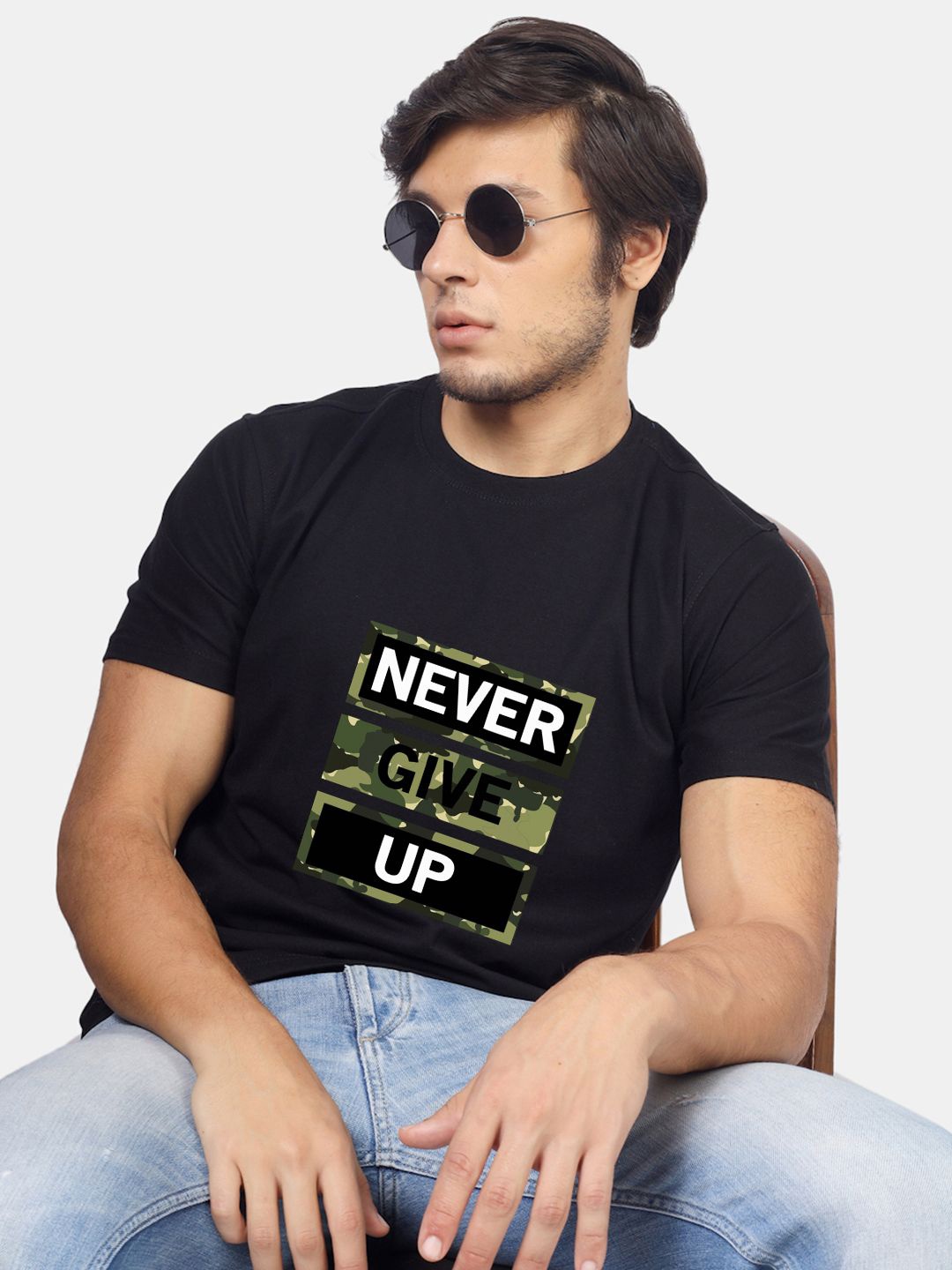 

Greylongg Typography Printed Round Neck T-Shirt, Black