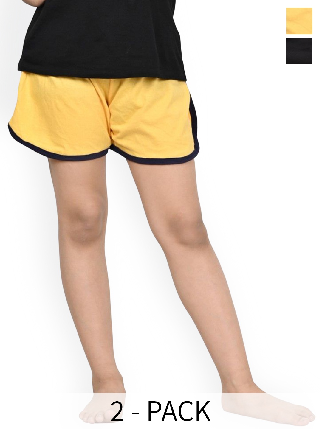 

BAESD Girls Pack Of 2 High-Rise Above Knee Pure Cotton Hot Pants, Yellow