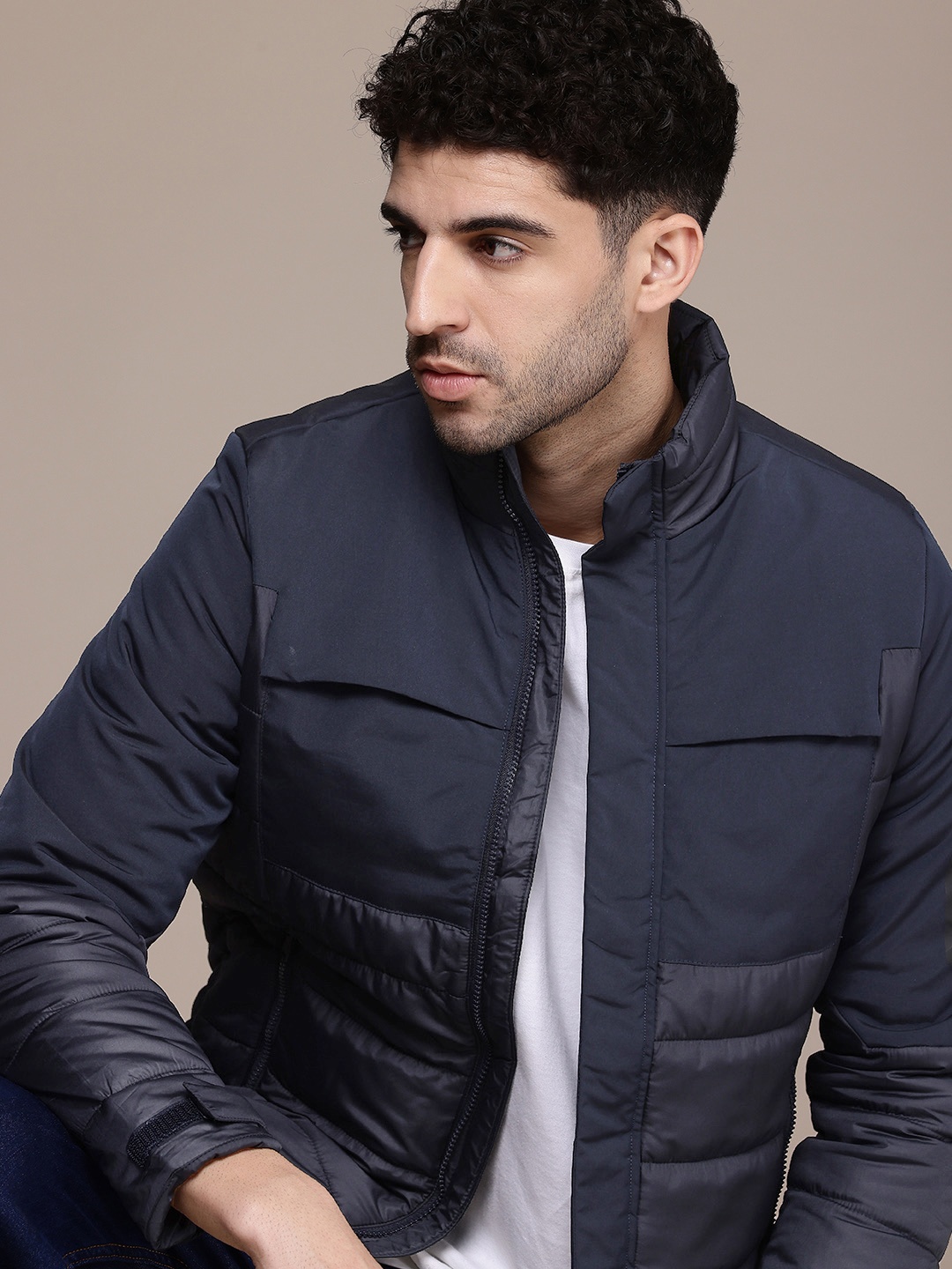 

French Connection Mock Neck Padded Jacket, Navy blue