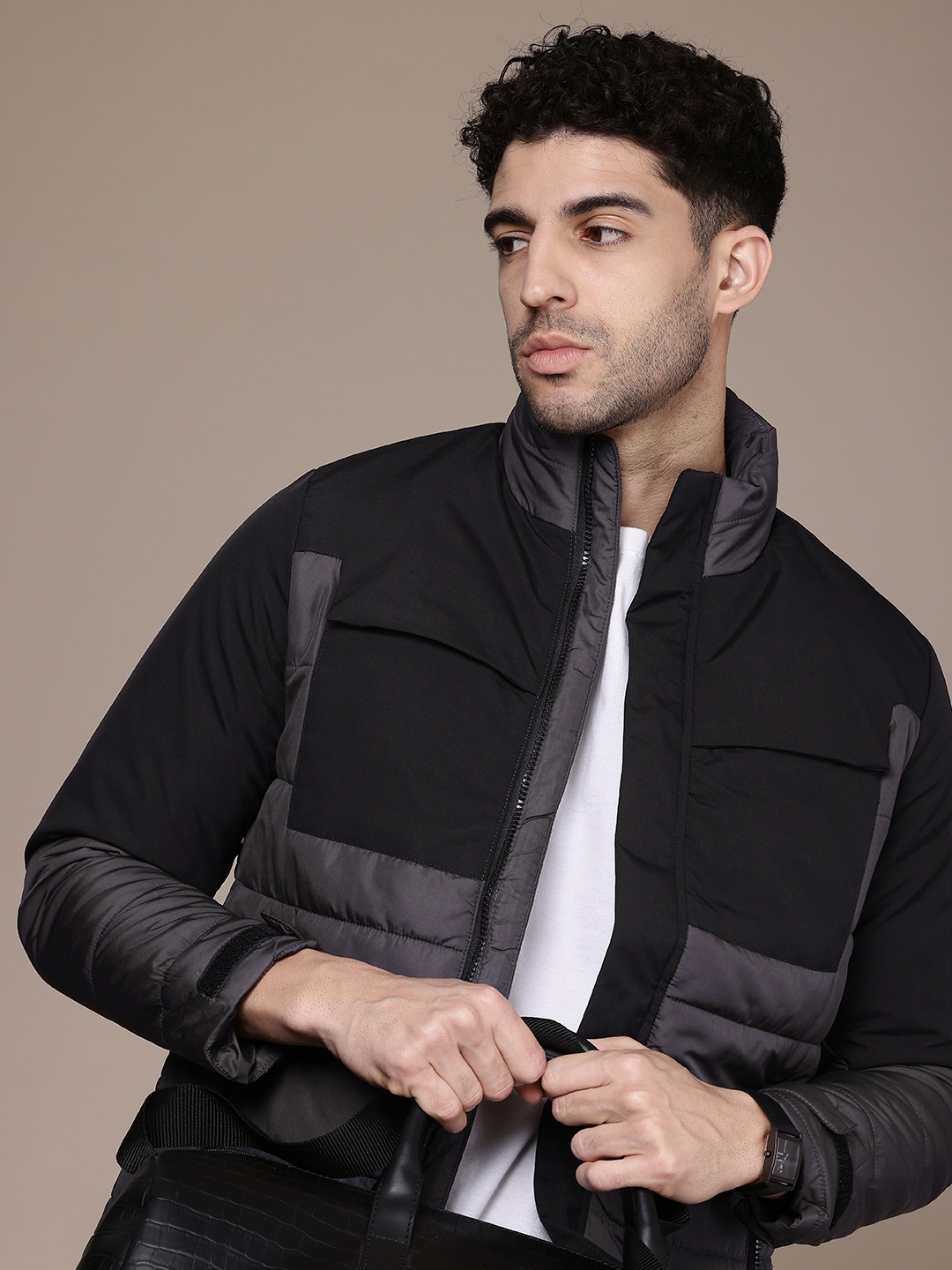 

French Connection Colourblocked Padded Jacket, Black