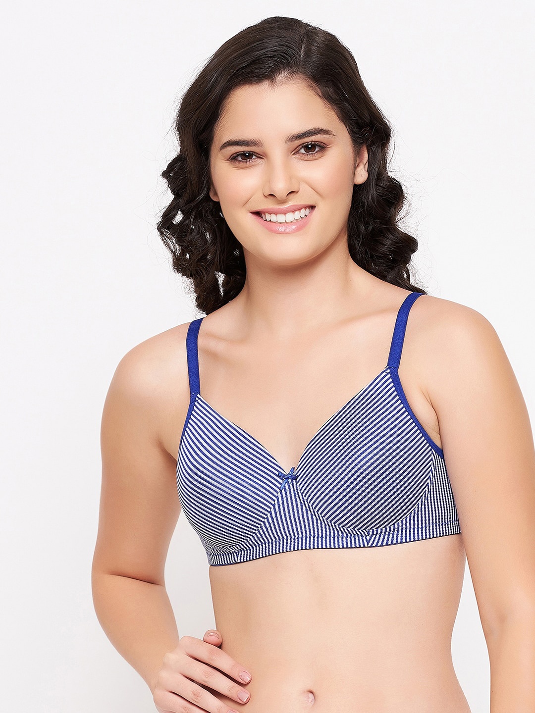 

Clovia Striped Full Coverage Lightly Padded T-shirt Bra With All Day Comfort, Blue