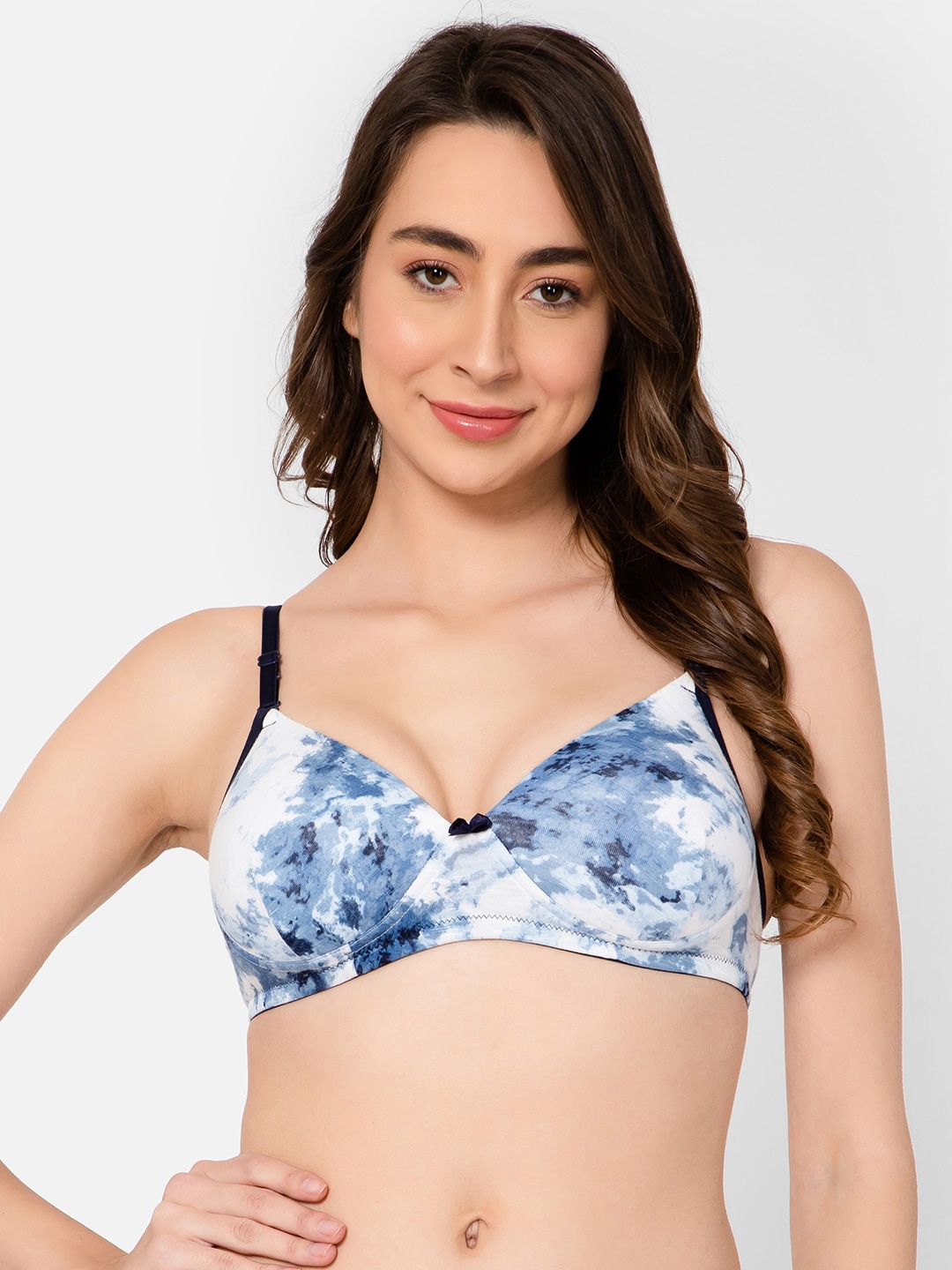 

Clovia Abstract Printed Lightly Padded Cotton T-shirt Bra With All Day Comfort, Blue