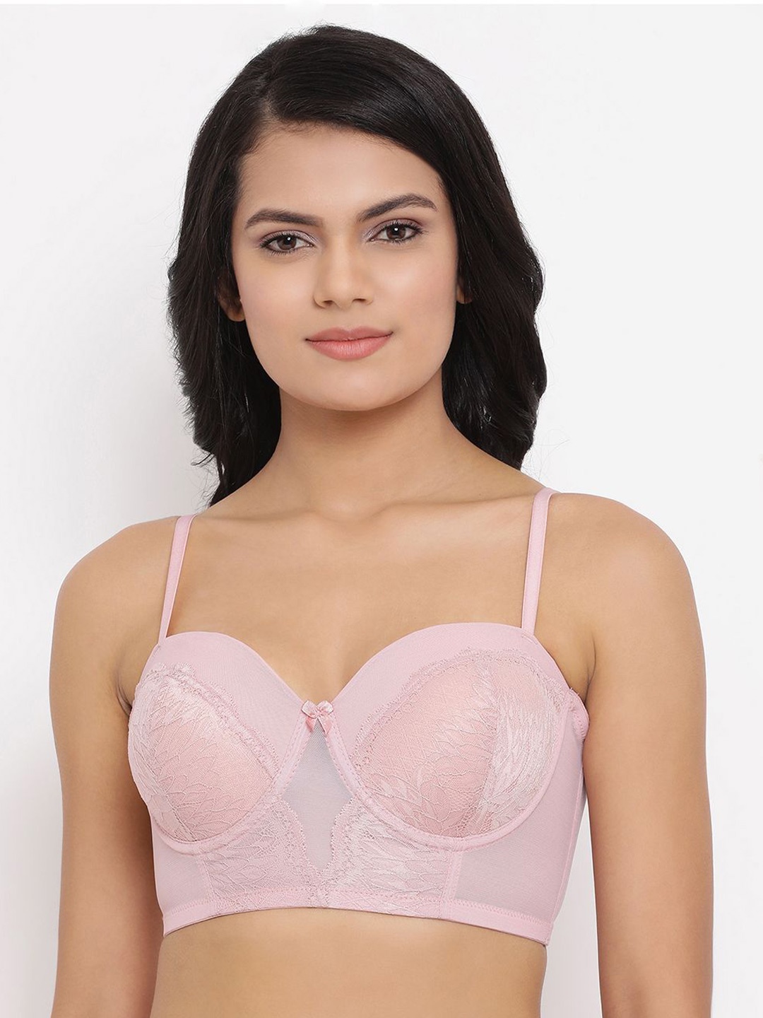 

Clovia Floral Lace Full Coverage Lightly Padded Balconette Bra With All Day Comfort, Pink