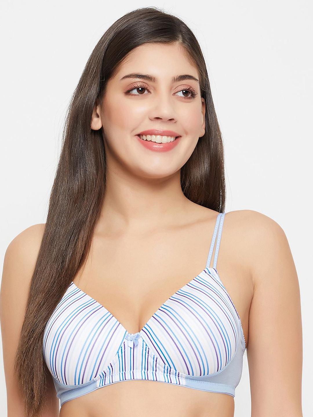 

Clovia Striped Full Coverage Lightly Padded T-shirt Bra With All Day Comfort, White