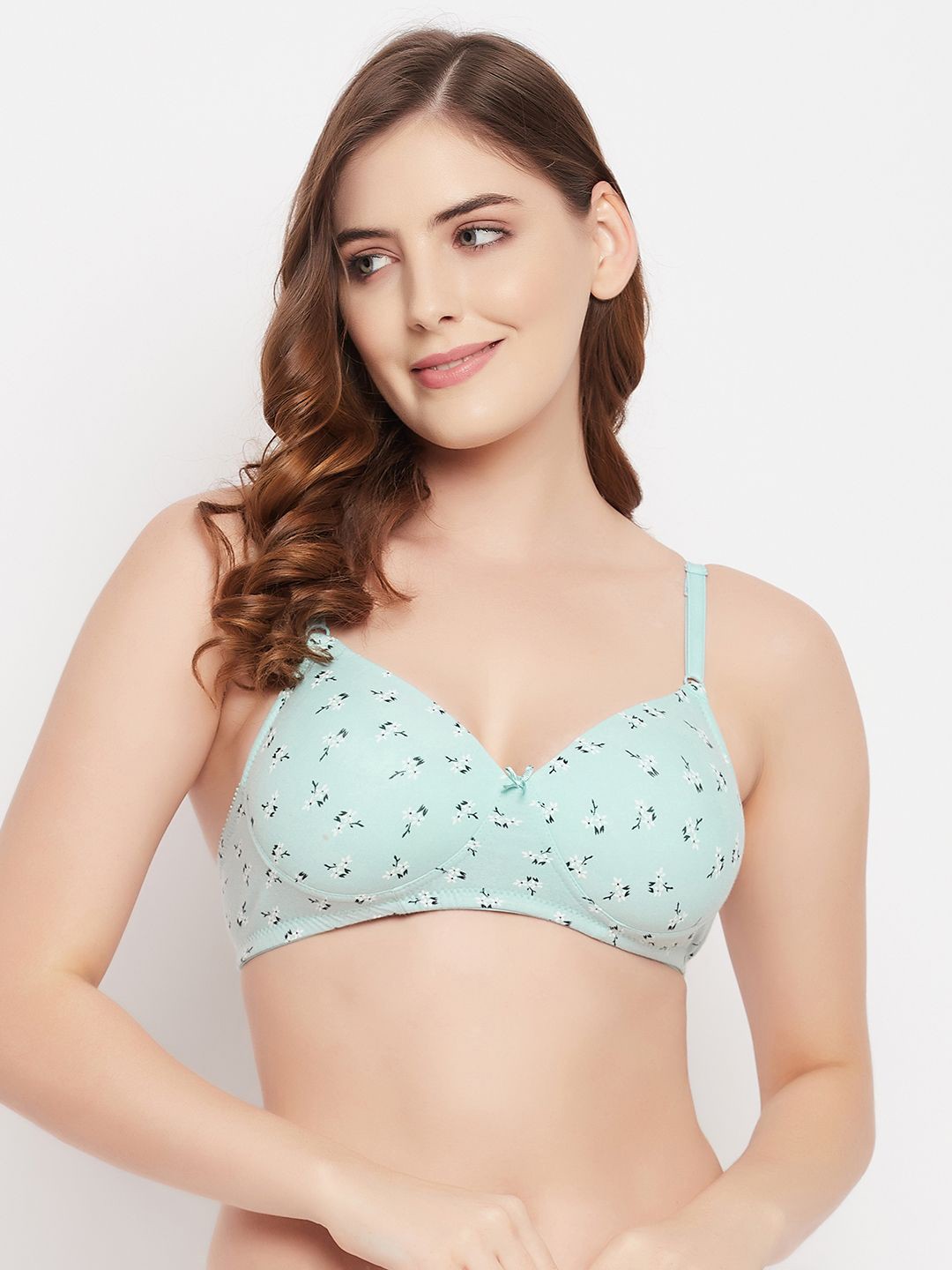 

Clovia Floral Printed Full Coverage Lightly Padded T-shirt Bra With All Day Comfort, Blue