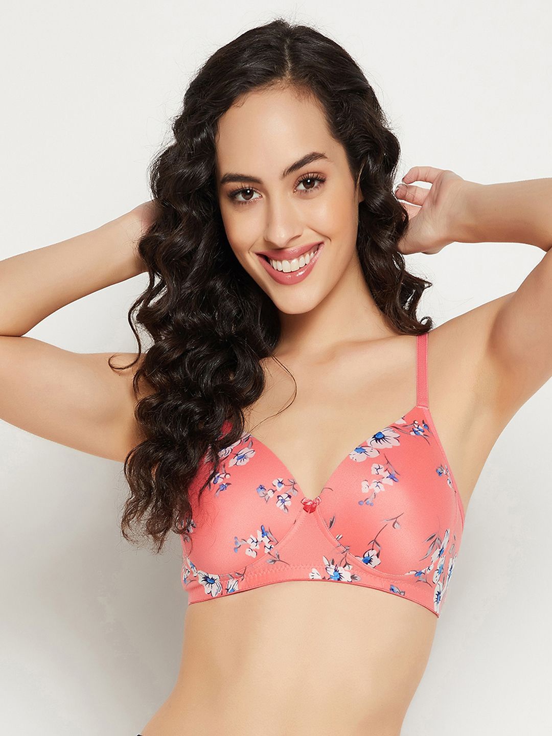 

Clovia Floral Printed Full Coverage Lightly Padded Cotton T-shirt Bra With All Day Comfort, Pink