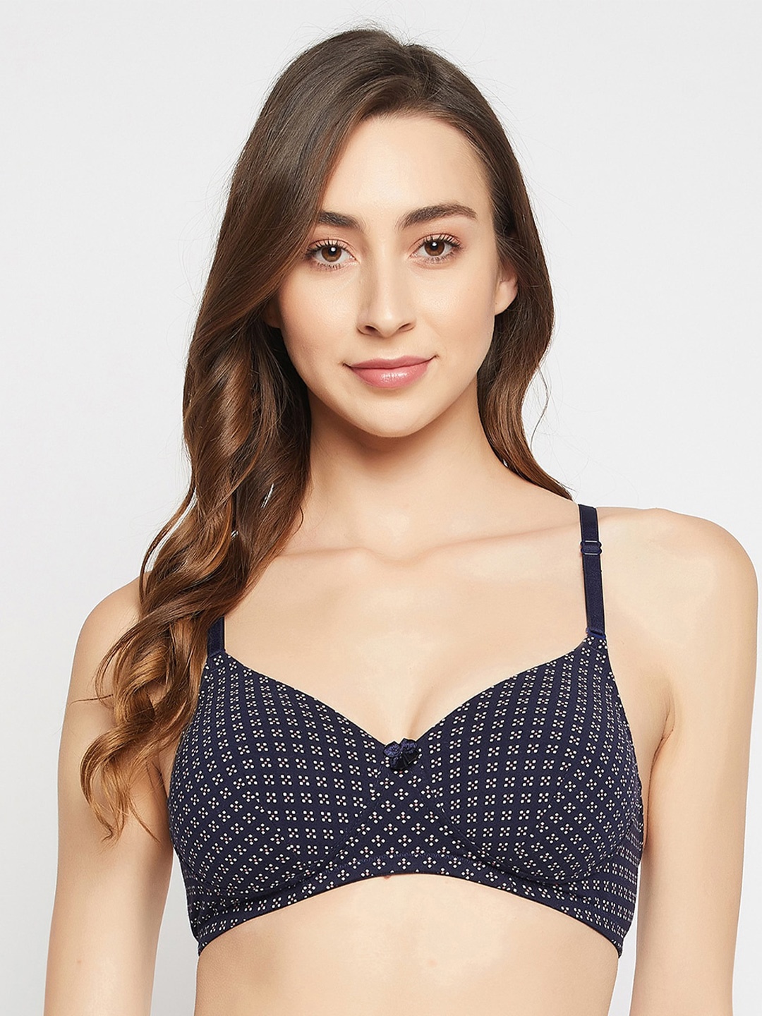 

Clovia Blue Floral Printed Full Coverage Cotton T-shirt Bra With All Day Comfort