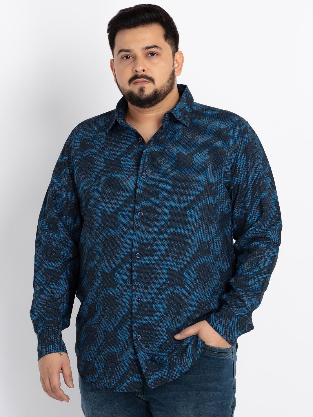 

UNSIZED Plus Size Comfort Abstract Printed Casual Shirt, Blue