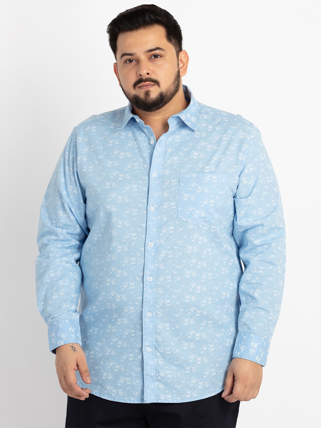 UNSIZED Plus Size Comfort Floral Printed Cotton Casual Shirt, Blue