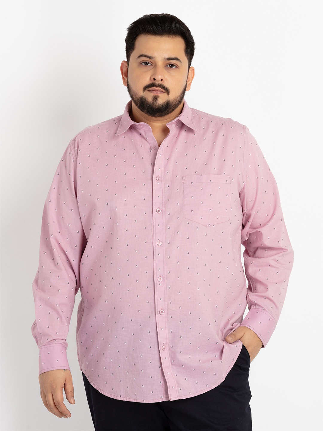 

UNSIZED Plus Size Comfort Micro Ditsy Printed Cotton Casual Shirt, Pink