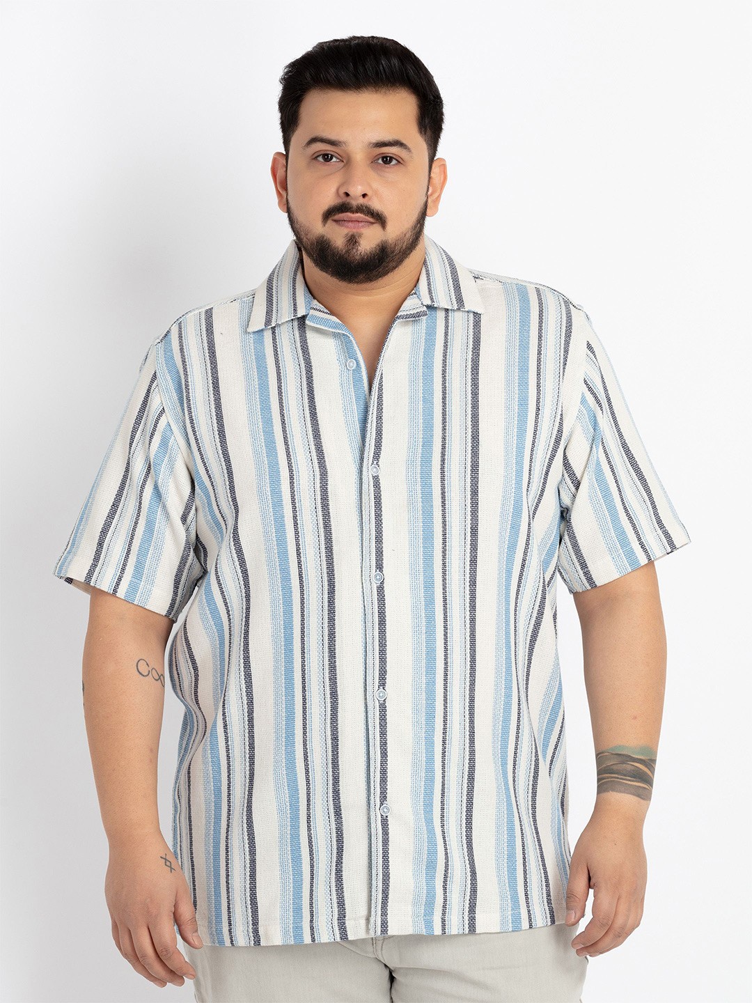

UNSIZED Plus Size Comfort Vertical Stripes Casual Shirt, Off white