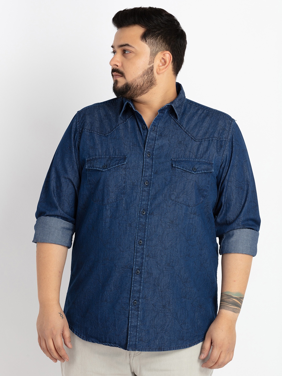 UNSIZED Comfort Mandarin Collar Casual Shirt, Blue