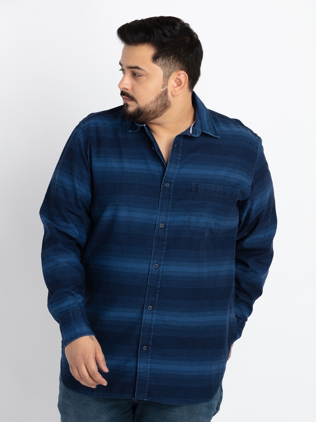 

UNSIZED Comfort Horizontal Stripes Spread Collar Striped Casual Shirt, Blue