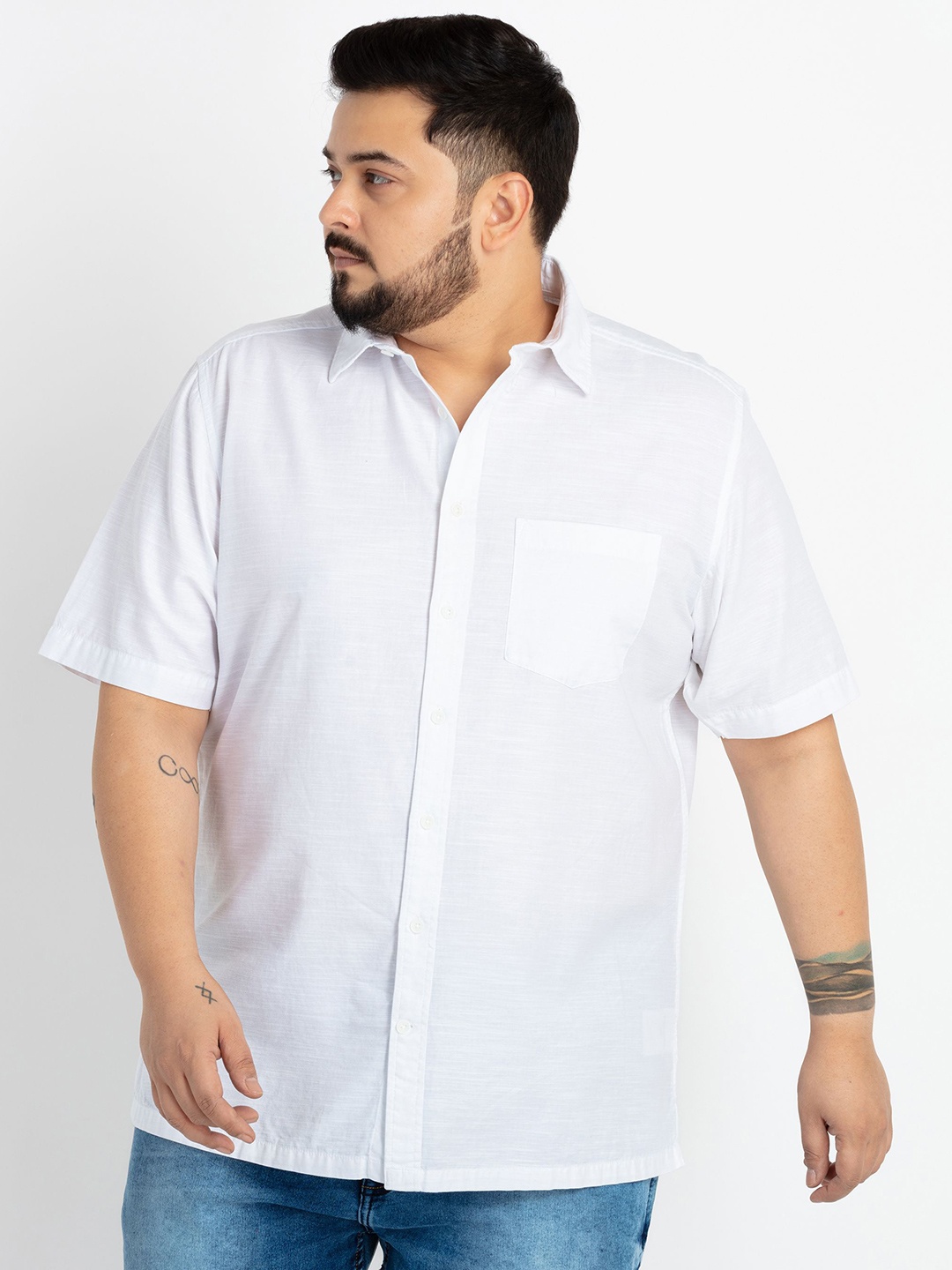 

UNSIZED Plus Size Comfort Opaque Twill Weave Cotton Casual Shirt, White