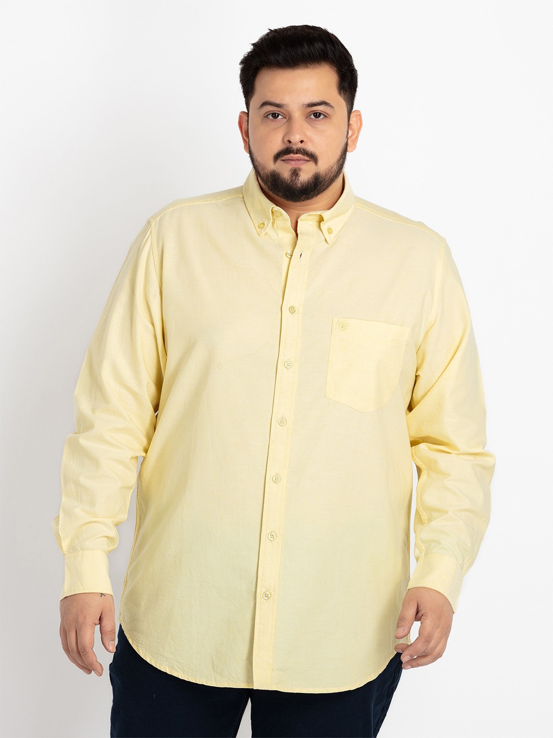 

UNSIZED Plus Size Comfort Button-Down Collar Cotton Casual Shirt, Yellow