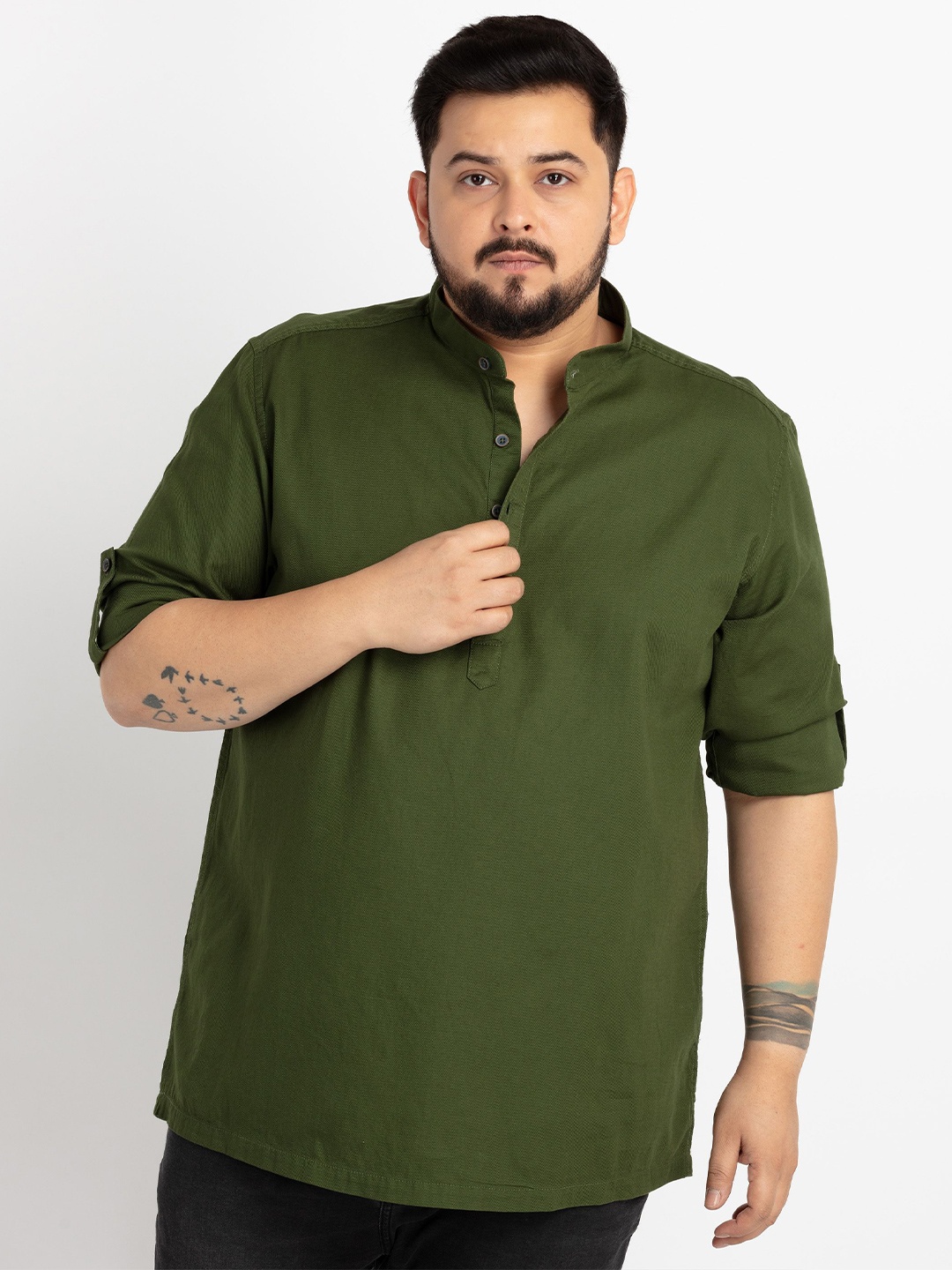 

UNSIZED Comfort Mandarin Collar Casual Shirt, Green