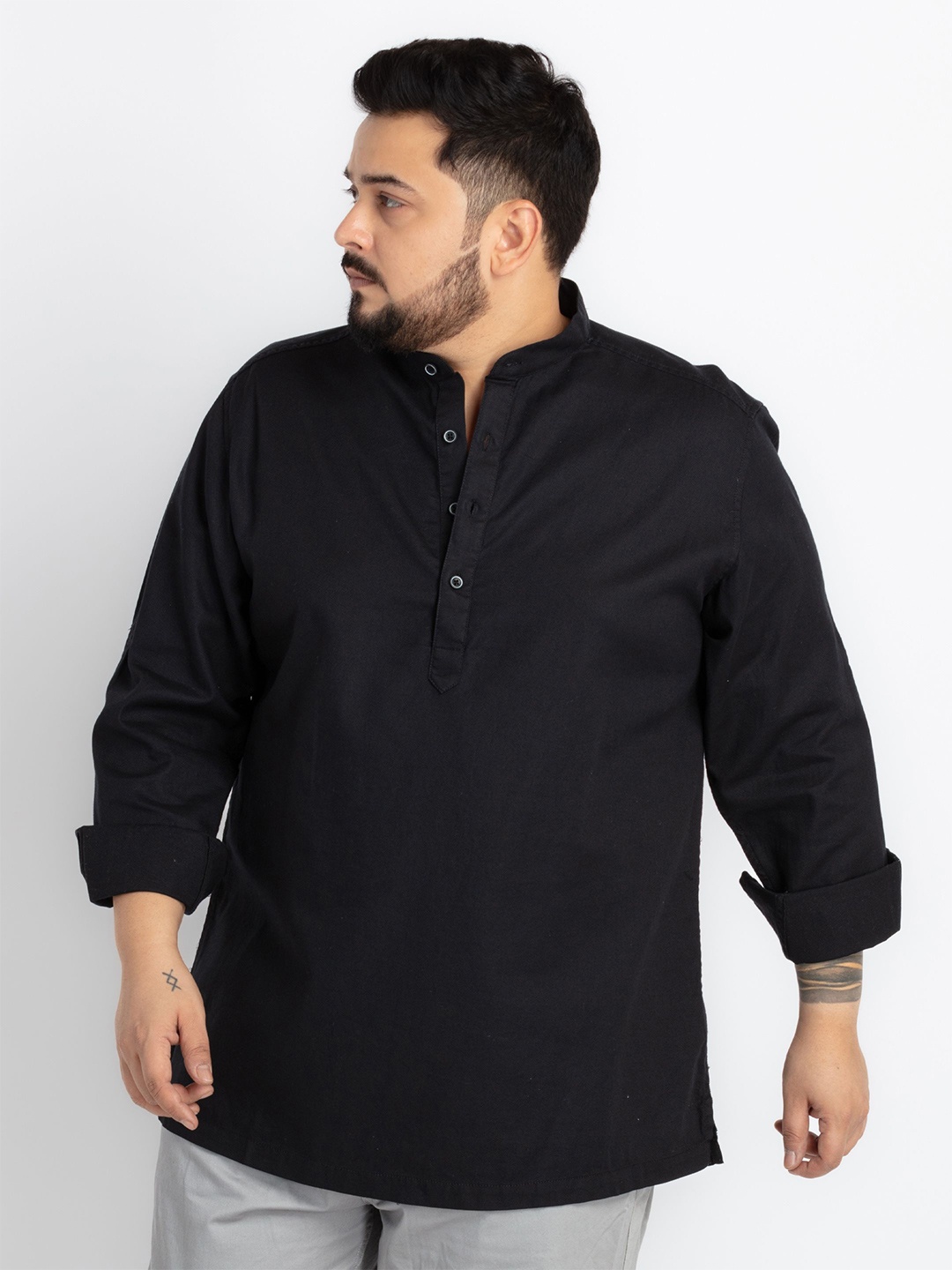 

UNSIZED Comfort Mandarin Collar Casual Shirt, Black
