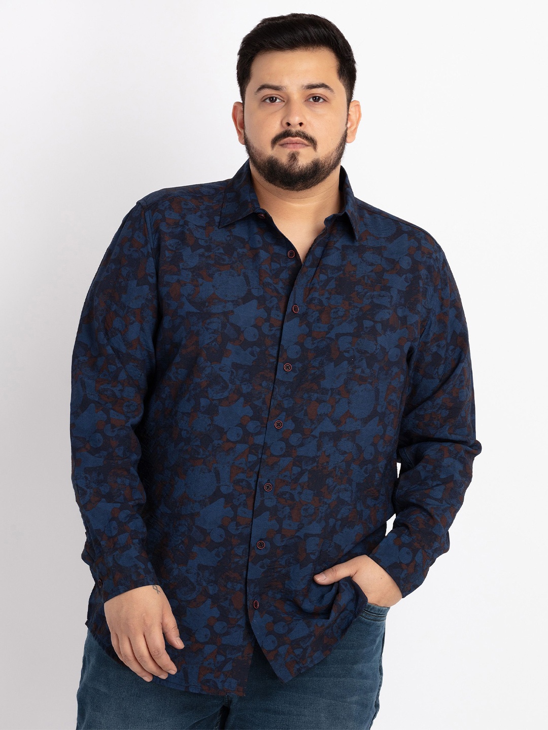 

UNSIZED Comfort Floral Printed Mandarin Collar Casual Shirt, Blue