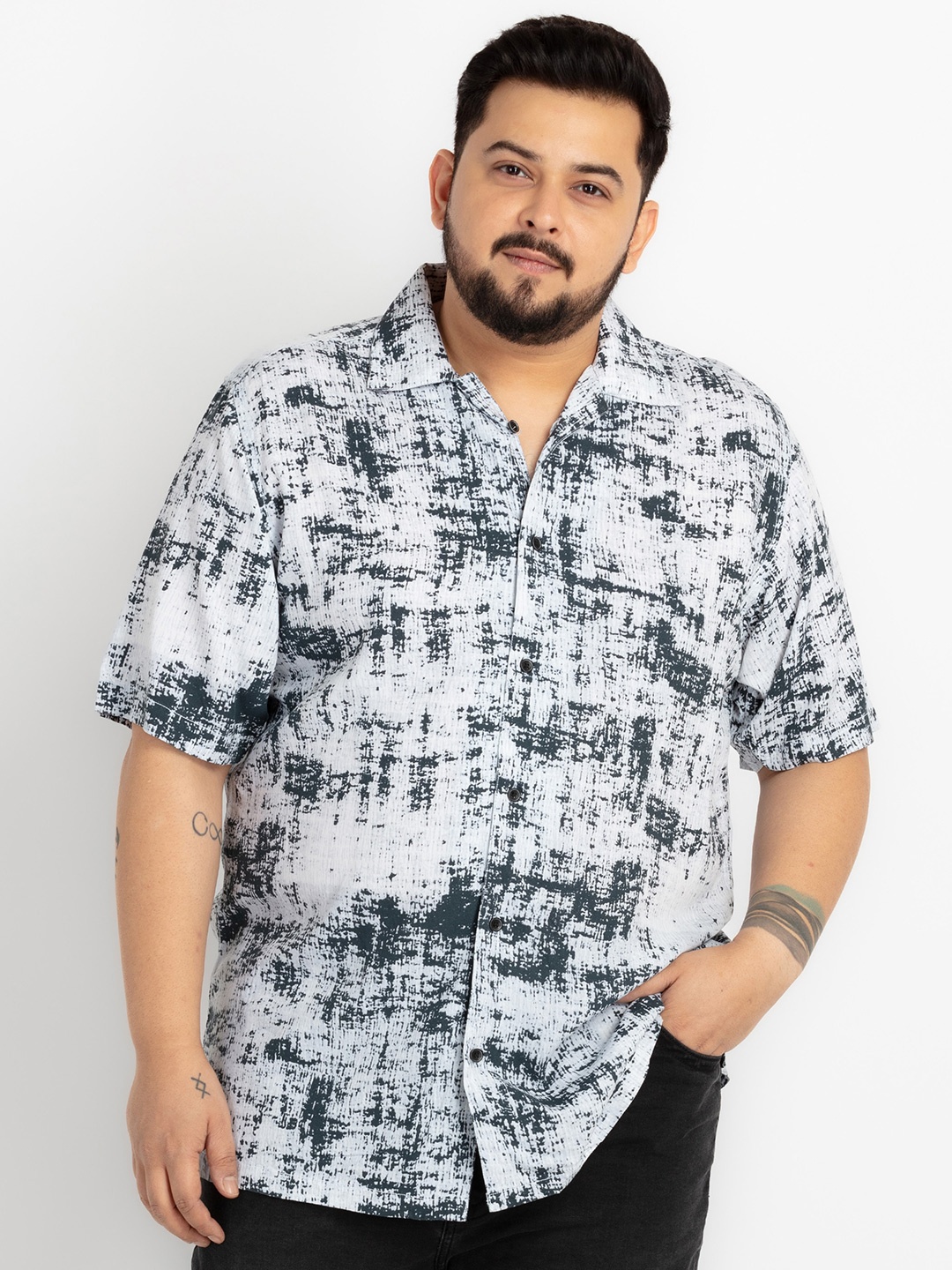 

UNSIZED Plus Size Comfort Abstract Printed Casual Shirt, White