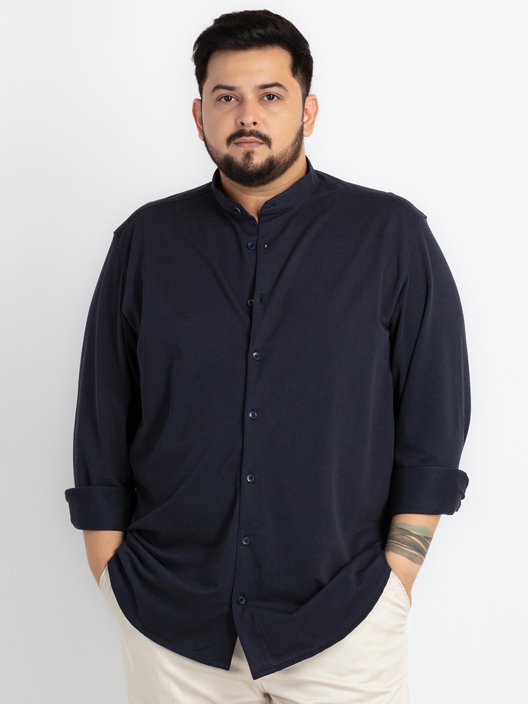 

UNSIZED Plus Size Comfort Mandarin Collar Casual Shirt, Blue