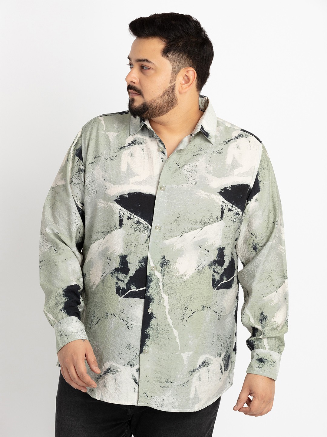 

UNSIZED Comfort Printed Spread Collar Casual Shirt, Off white