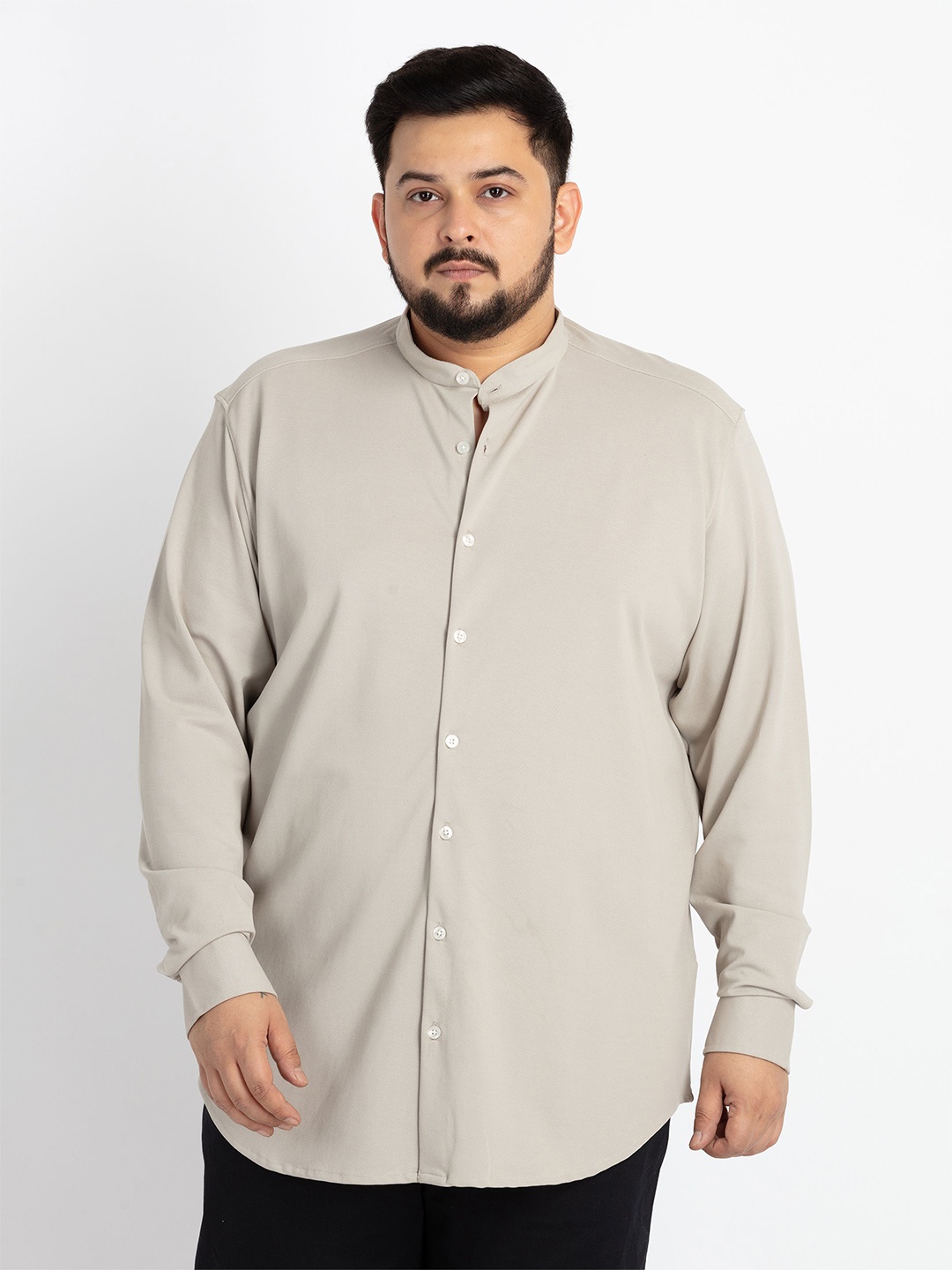 

UNSIZED Comfort Mandarin Collar Casual Shirt, Grey