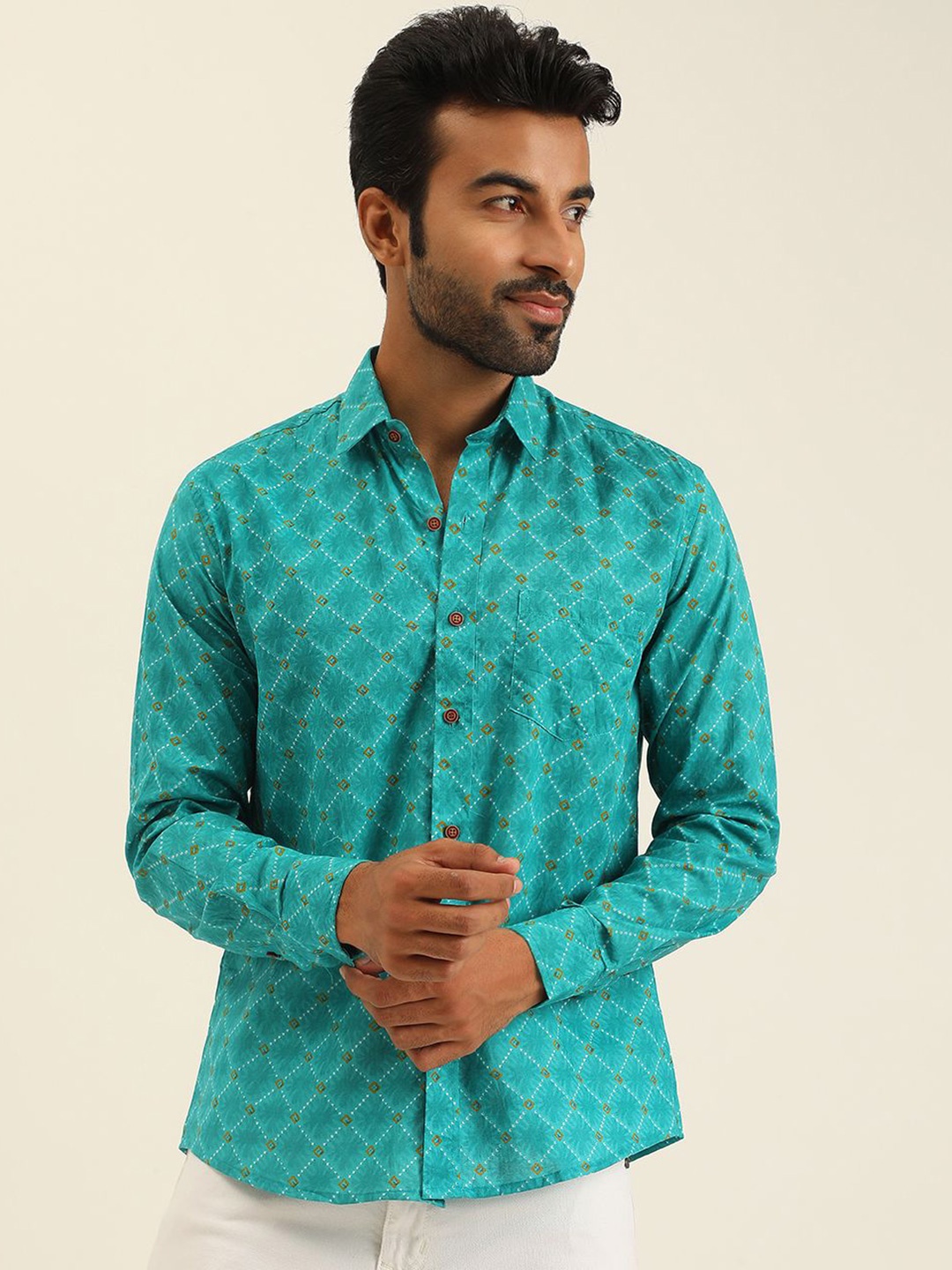 

SPS Floral Printed Relaxed Cotton Casual Shirt, Blue