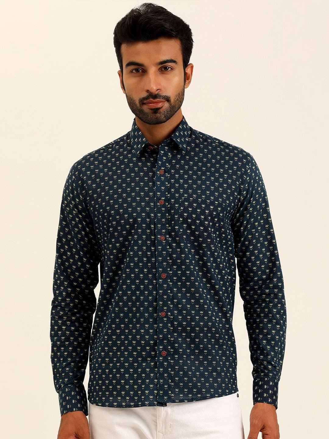 

SPS Relaxed Micro Ditsy Printed Spread Collar Cotton Casual Shirt, Blue