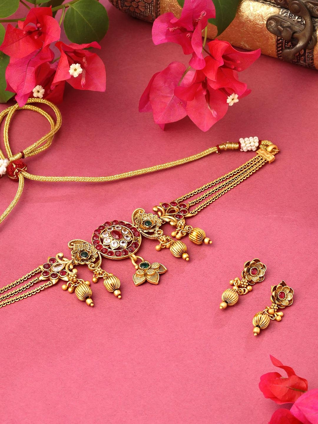 

Yellow Chimes Gold-Plated Crystal-Studded Jewellery Set