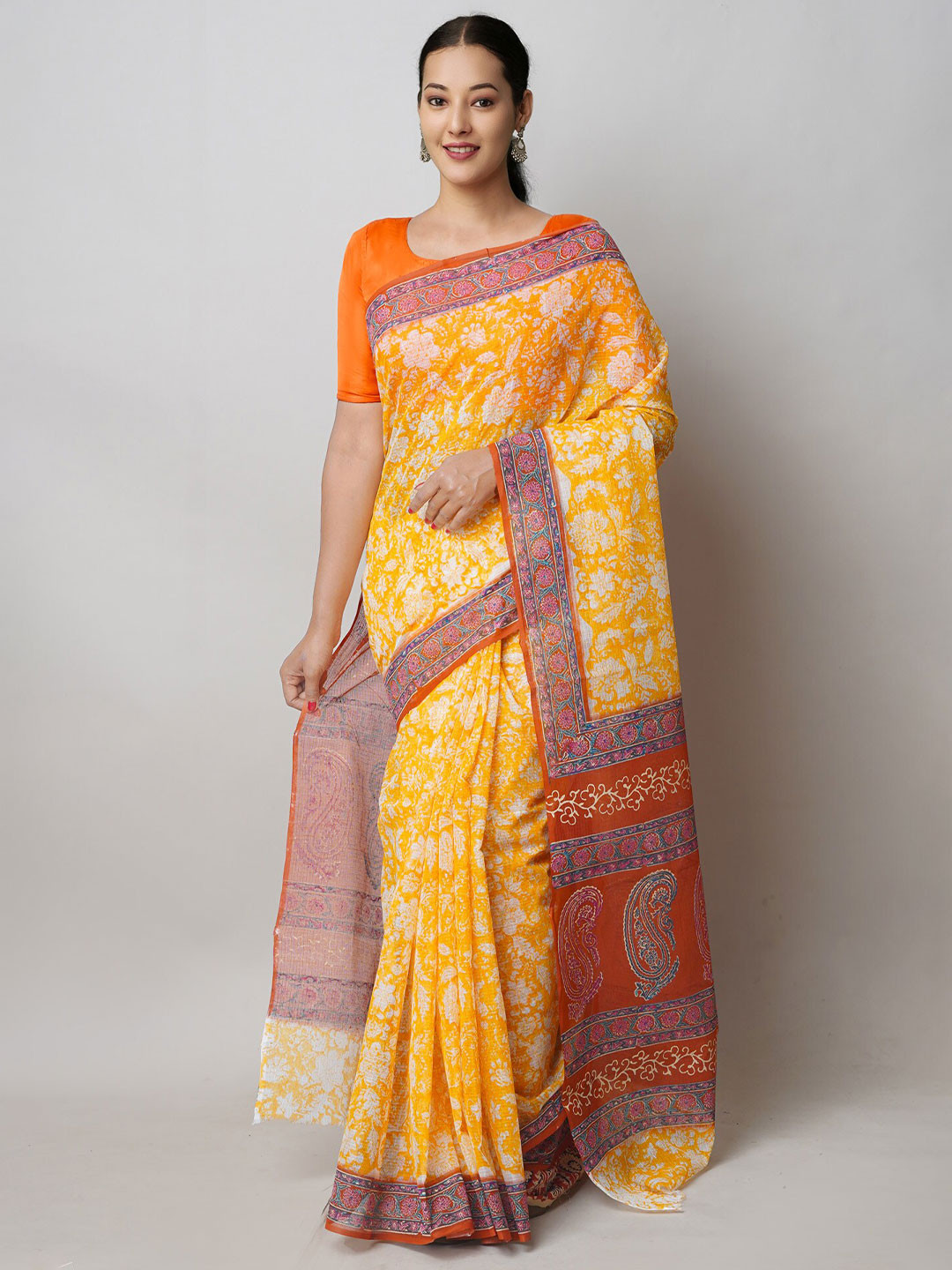 

Unnati Silks Ethnic Motifs Pure Cotton Handloom Kota Saree, Yellow