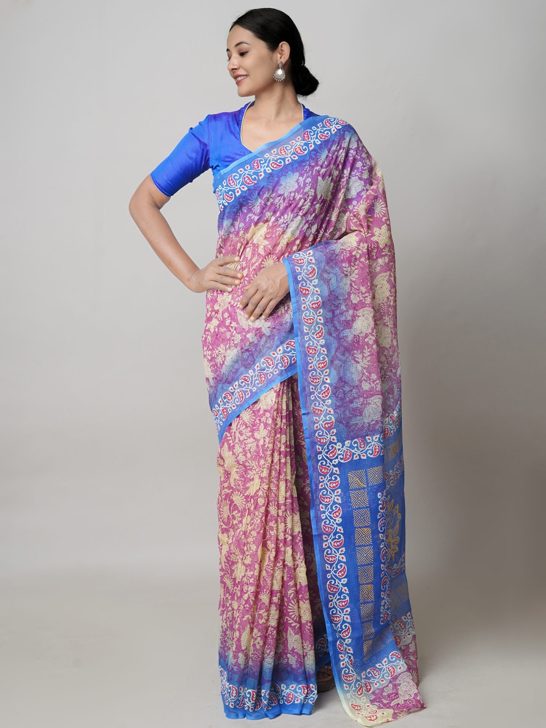 

Unnati Silks Ethnic Motifs Zari Silk Cotton Handloom Kota Saree, Pink