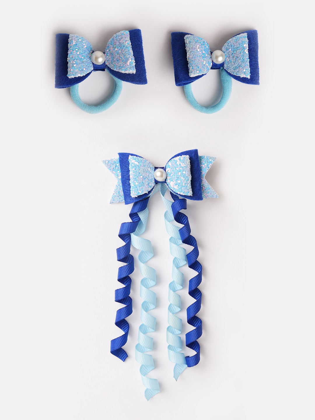 

RIBBON CANDY Girls Set of 3 Embellished Ponytail Holders & Alligator Hair Clips, Blue