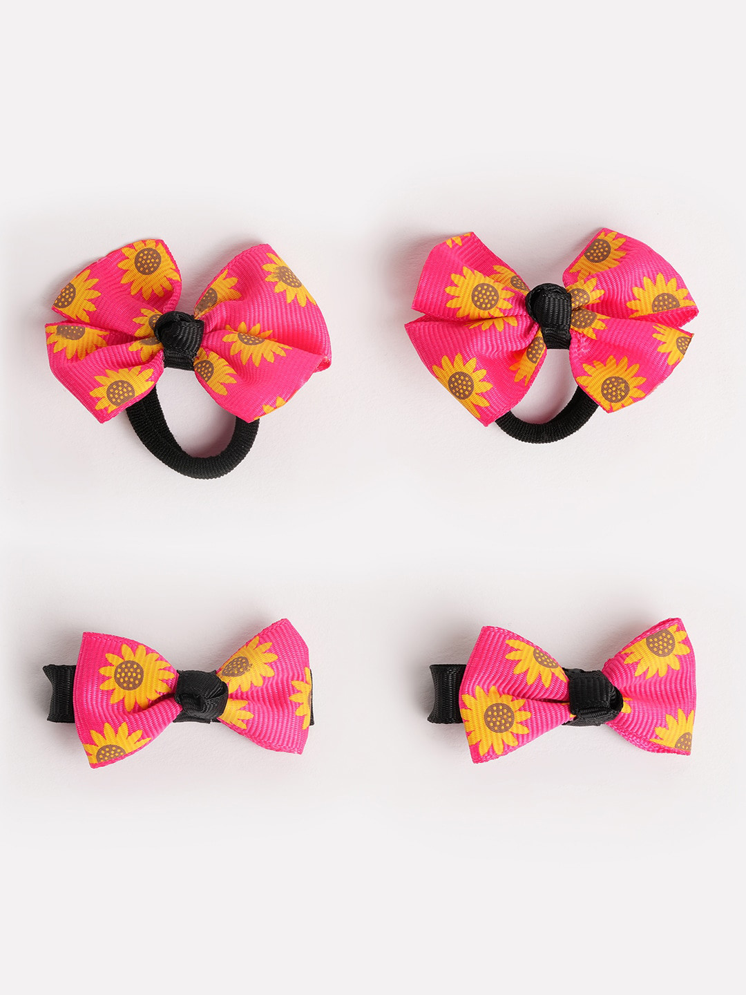 

RIBBON CANDY Girls Set of 4 Printed Ponytail Holders & Alligator Hair Clip, Pink