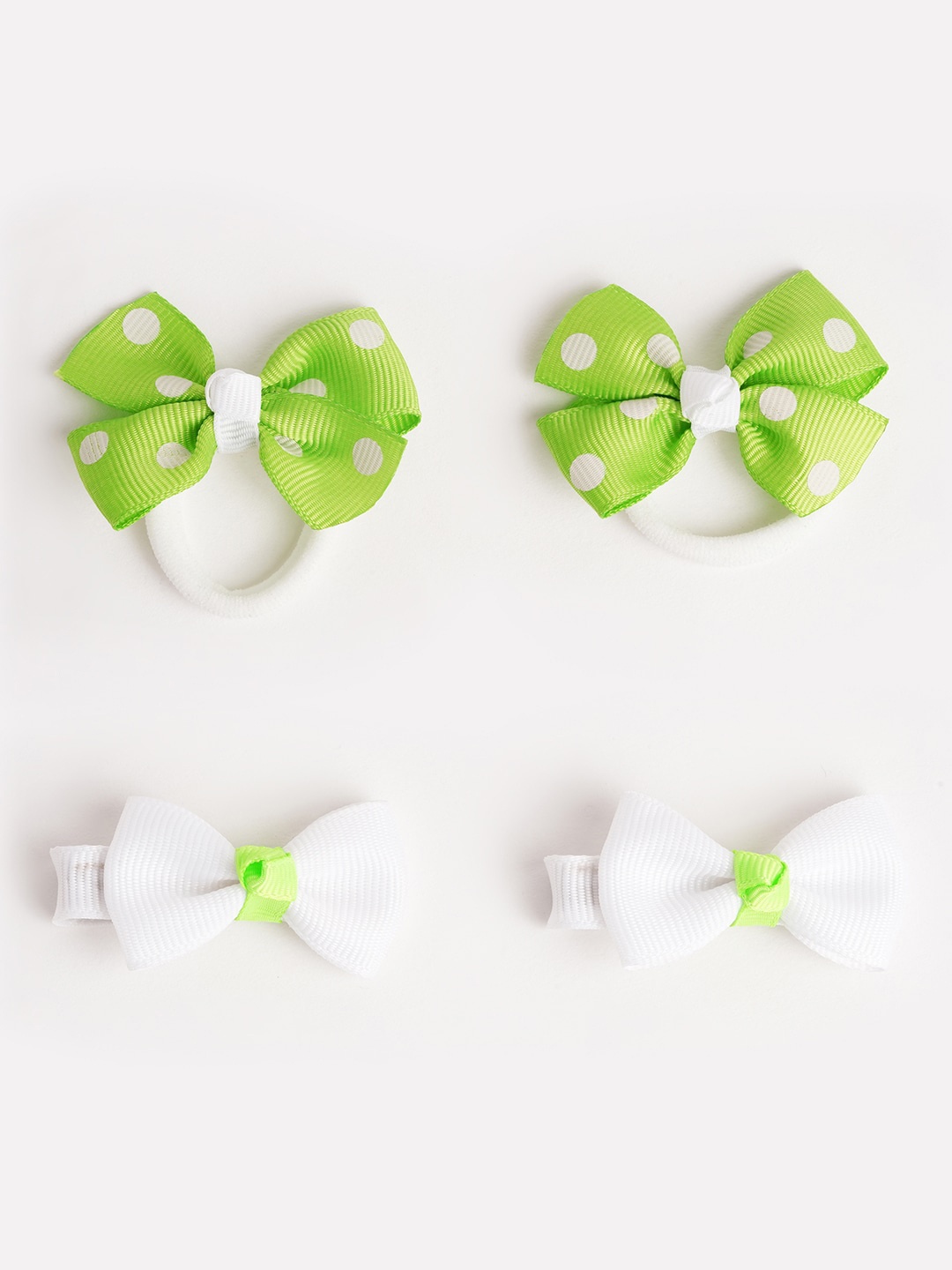 

RIBBON CANDY Girls Set of 4 Printed Ponytail Holders & Alligator Hair Clip, Green