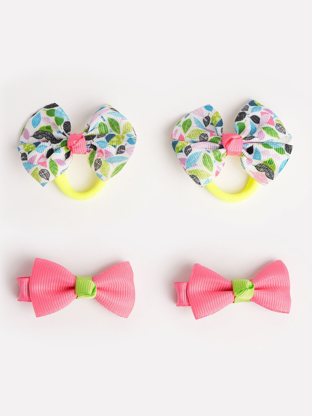 

RIBBON CANDY Girls Set of 4 Printed Ponytail Holders & Alligator Hair Clip, Pink